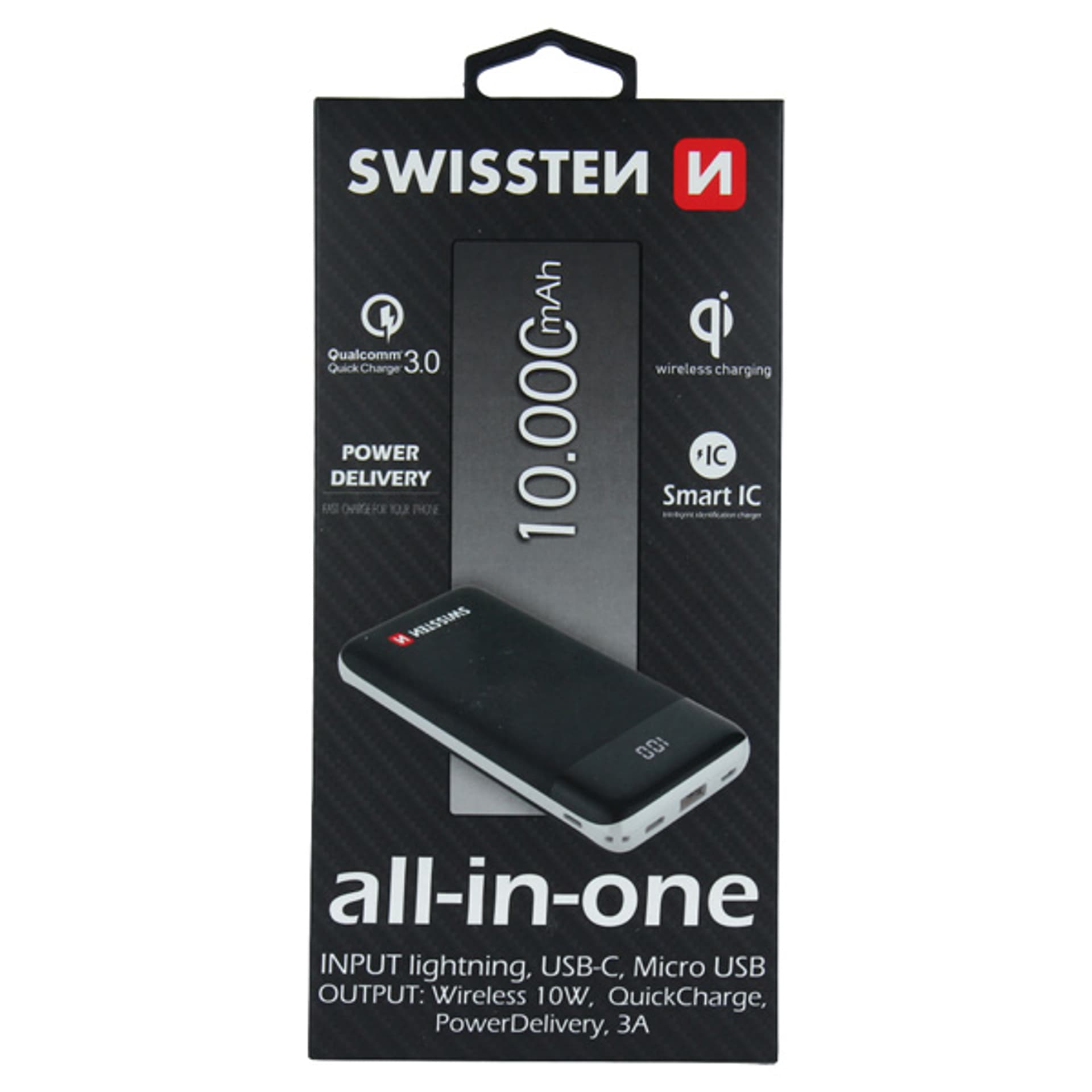 

SWISSTEN, Powerbank, ALL-IN-ONE, Li-Pol, 5/9/12V, 10000mAh, do ładowania telefonów i innych urządzeń, 22013927, microUSB, USB-C, L