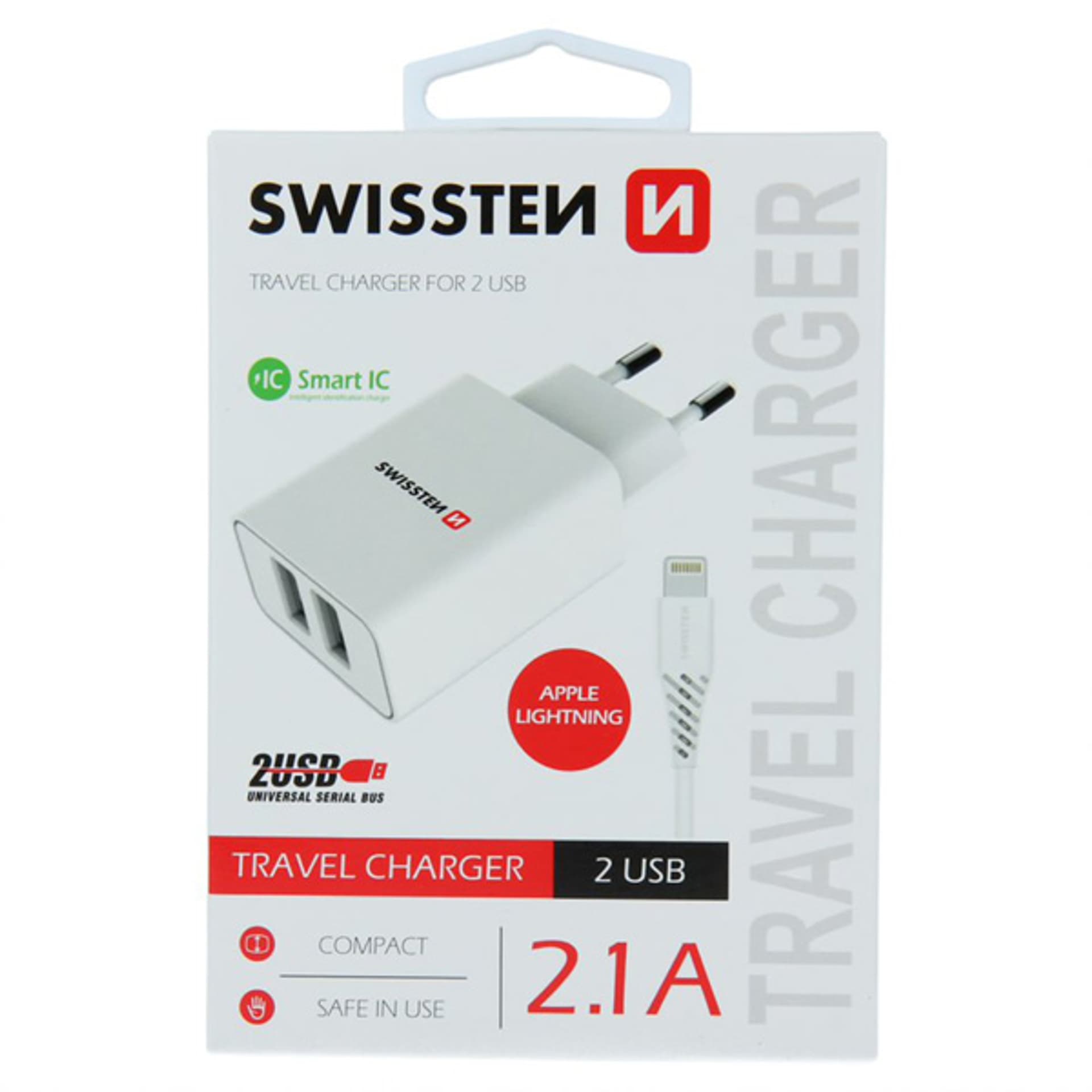 

SWISSTEN Zasilacz / sieciowy adapter 10W, 2-portowy, USB-A, kabel Lightning Mfi, Smart IC