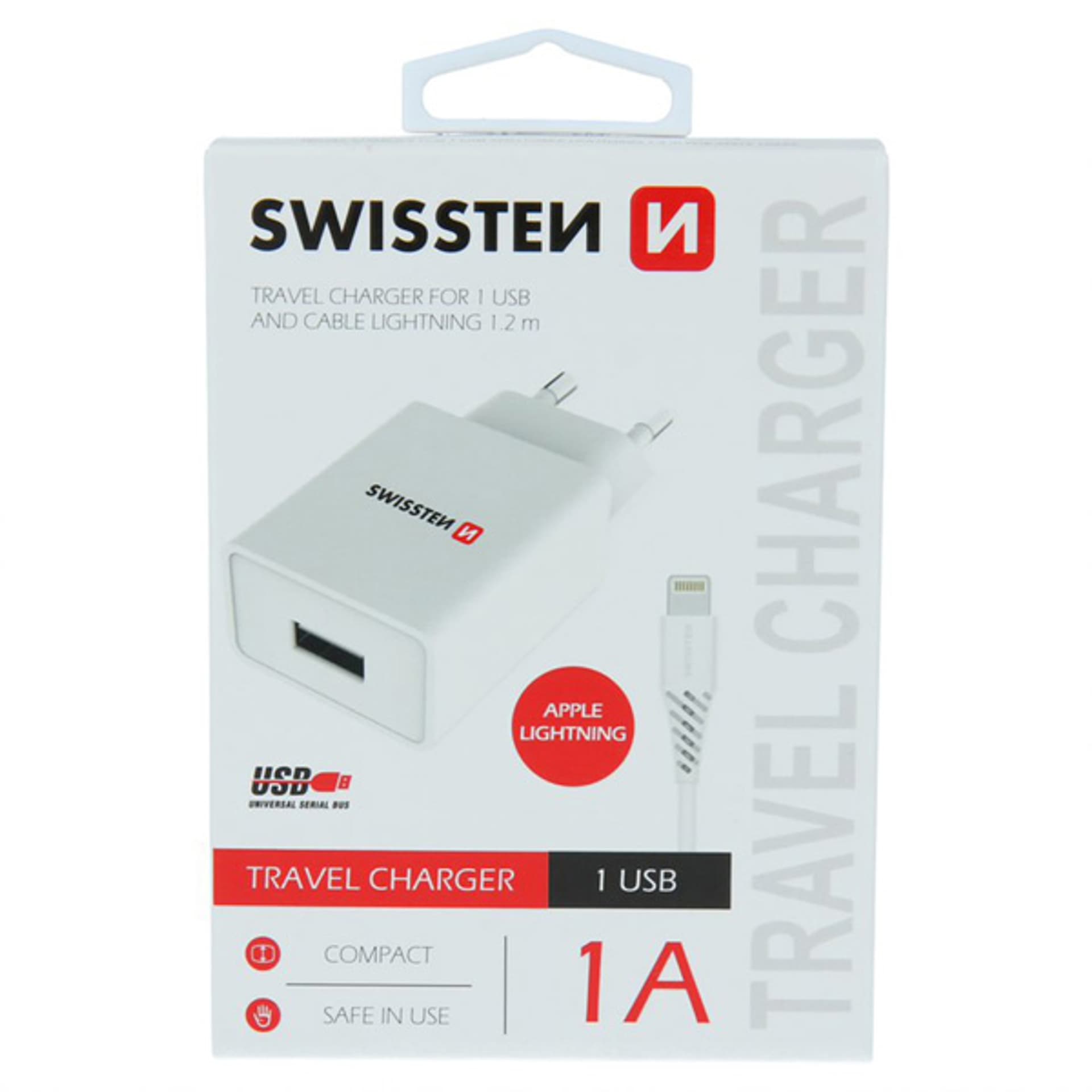 

SWISSTEN Zasilacz / sieciowy adapter 5W, 1 port, USB-A, kabel Lightning Mfi, Smart IC