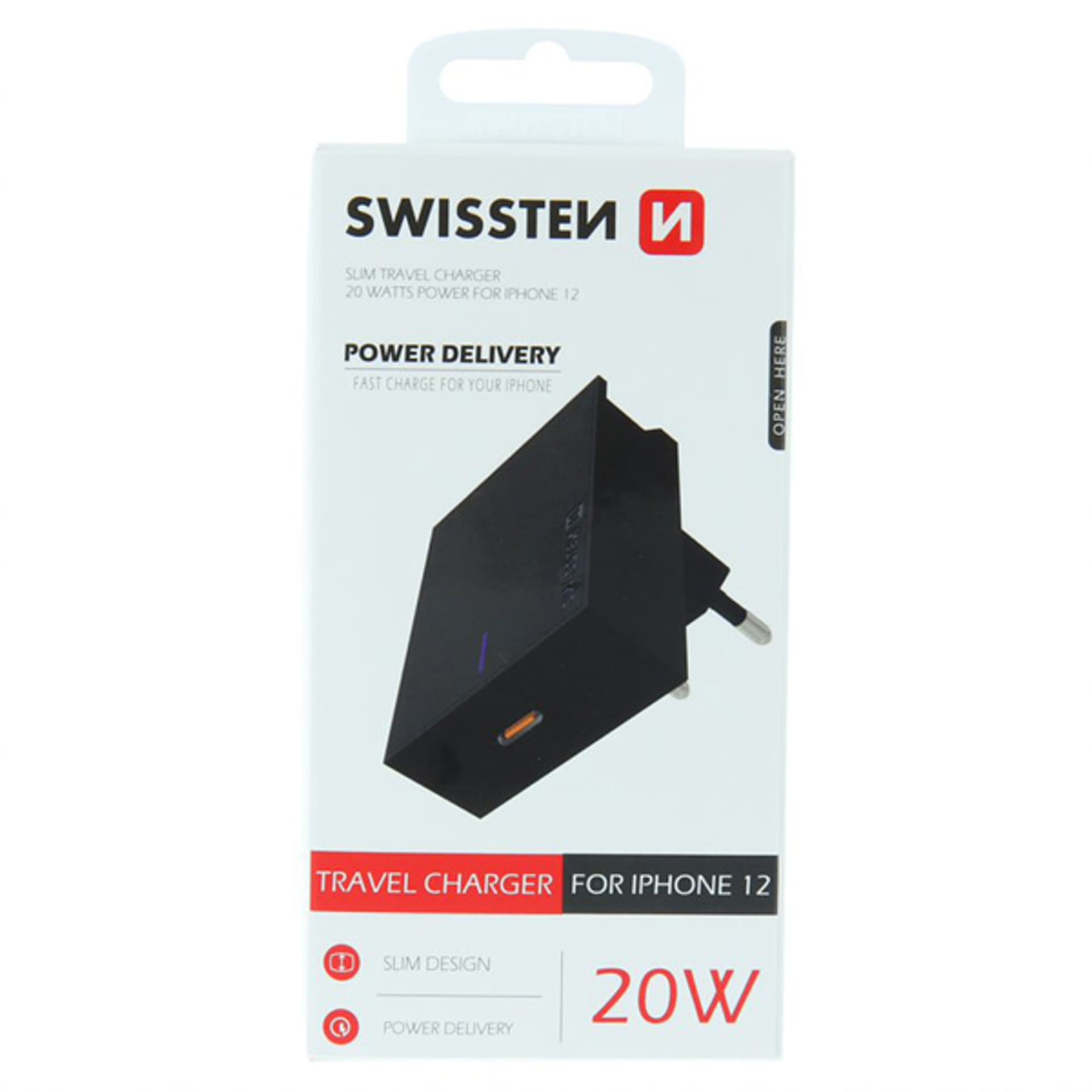 

SWISSTEN Zasilacz / sieciowy adapter 20W, 1 port, USB-C, podstawka / stojak na telefon, Iphone 12
