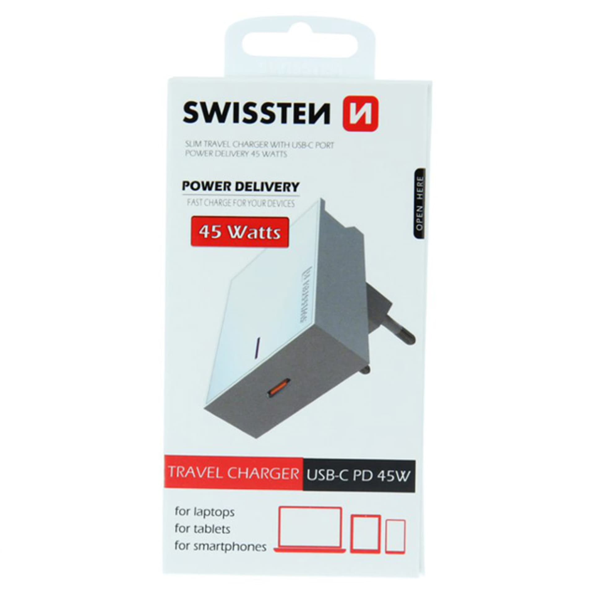

SWISSTEN Zasilacz / sieciowy adapter 45W, 1 port, USB-C, podstawka / stojak na telefon
