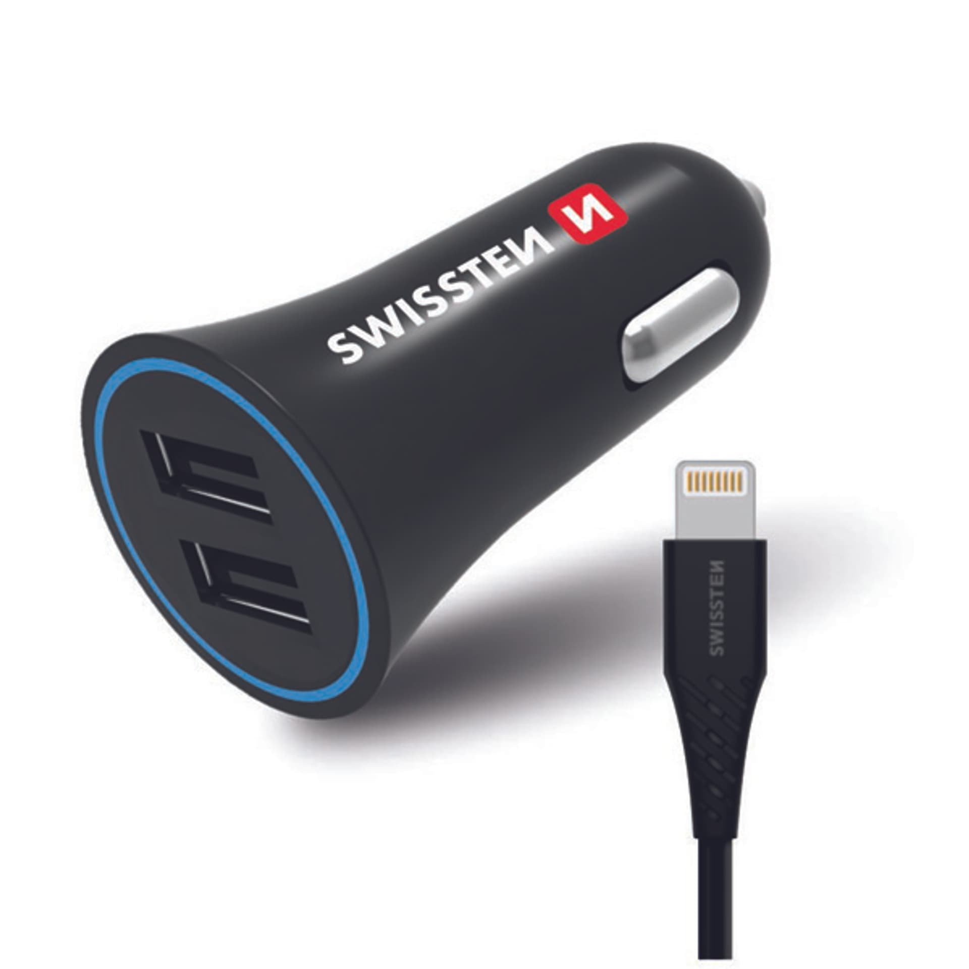 

Ładowarka samochodowa SWISSTEN 12W, 2-portowy, USB-A, kabel Lighting MFi
