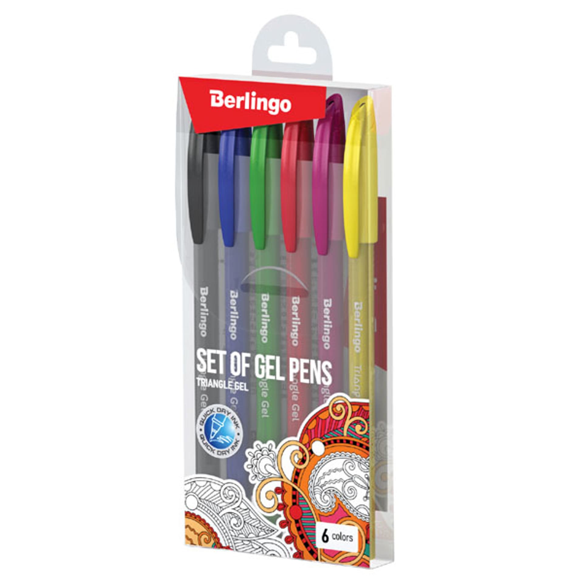 

Berlingo, Zestaw długopisów żelowych żelowych, color, 6szt, 0.5mm, Triangle gel