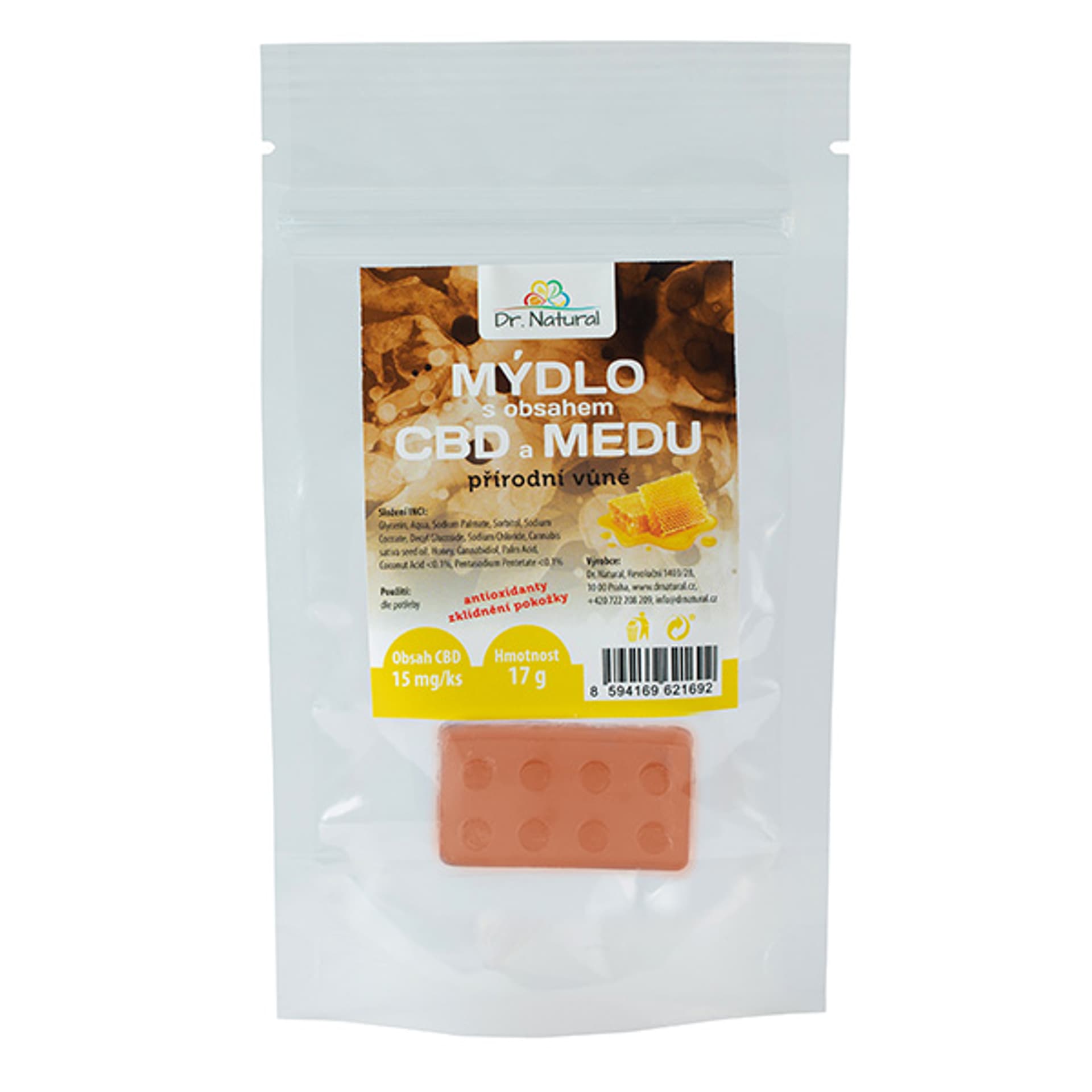 

Mydło mydło z cbd i miodem, 17g, naturalny, z przeciwutleniaczami, Dr. Natural