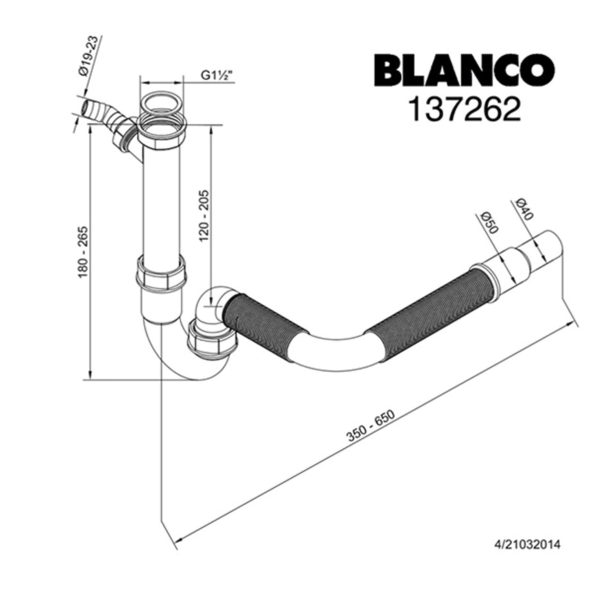 

Blanco Syfon plastikowy do zlewu, 40 nebo 50 mm, 350-650mm, biały, syfon z elastycznym odpływem.