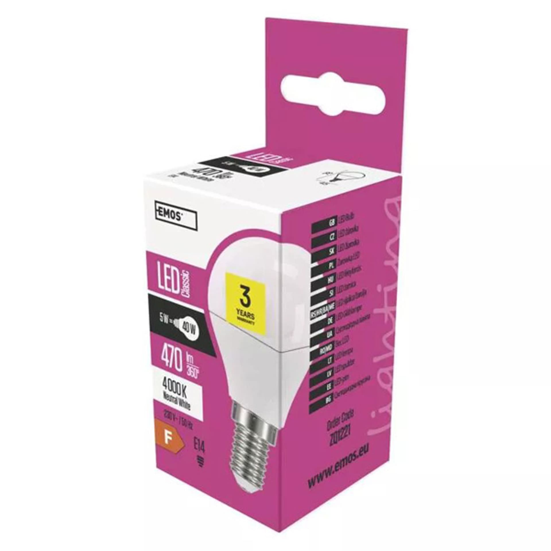 

LED żarówka EMOS Lighting E14, 220-240V, 5W, 470lm, 4000k, neutralna biel, 30000h, Mini Globe 45x78mm