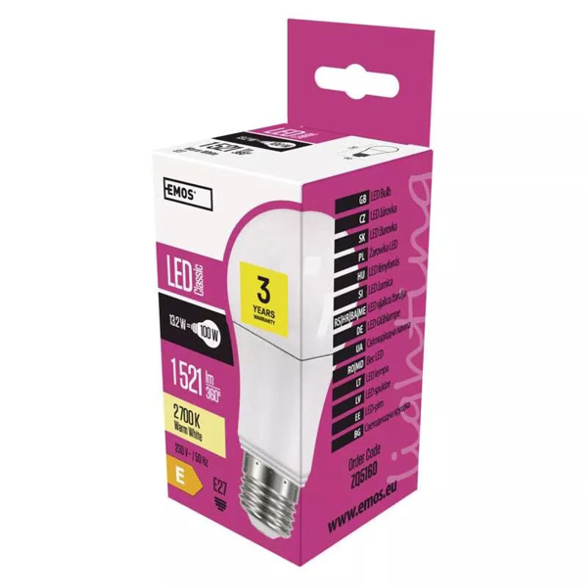 

LED żarówka EMOS Lighting E27, 220-240V, 13.2W, 1521lm, 2700k, ciepła biel, 30000h, Classic A60 120x60x60mm