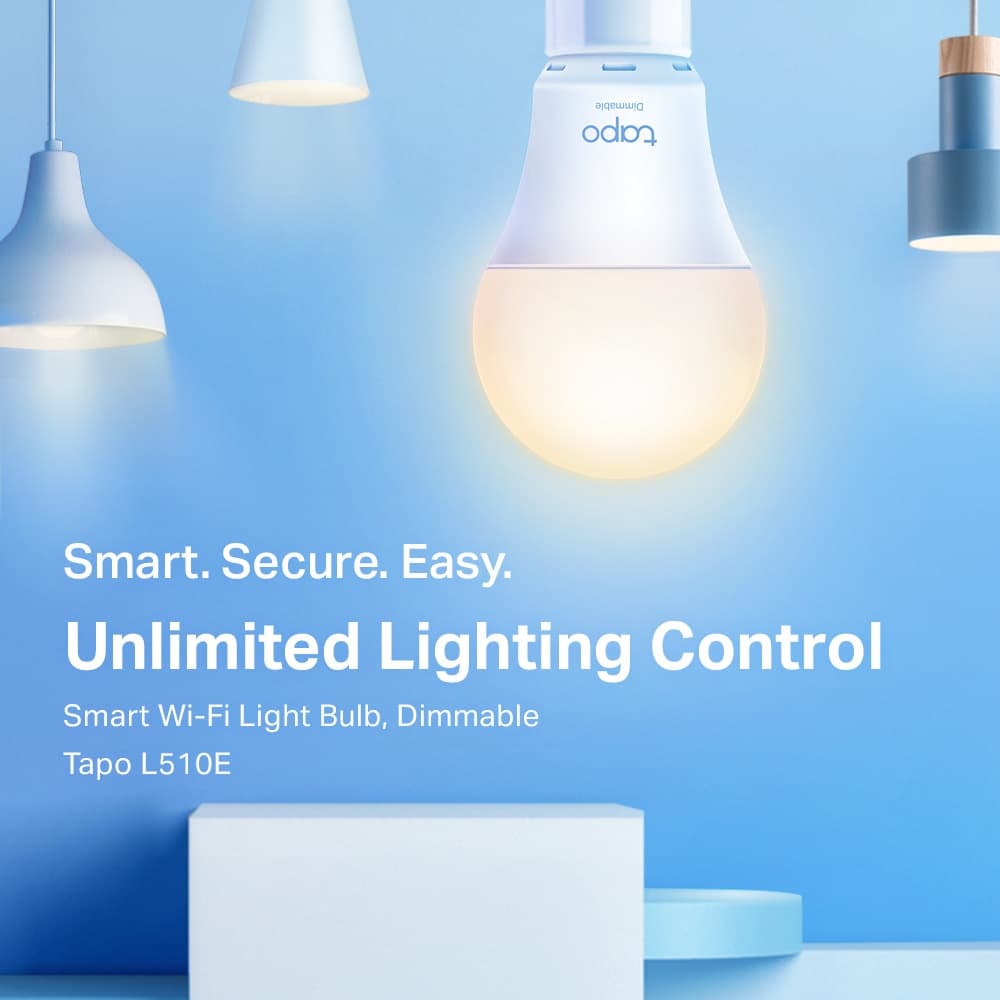 

LED żarówka TP-LINK Tapo L510E, E27, 220-240V, 8.7W, 806lm, 2700k, ciepła biel, 15000h, stmívatelná chytrá Wi-Fi žárovka, 2 kusy v