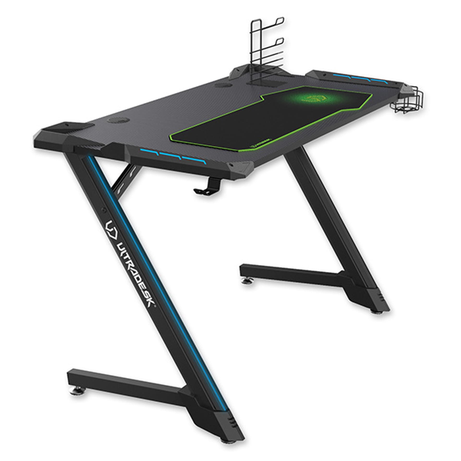 

ULTRADESK Biurko dla gracza SPACE V2, 113x61.5cm, 77.5cm, podświetlane, z podkładką XL, uchwyt do słuchawek, na napój