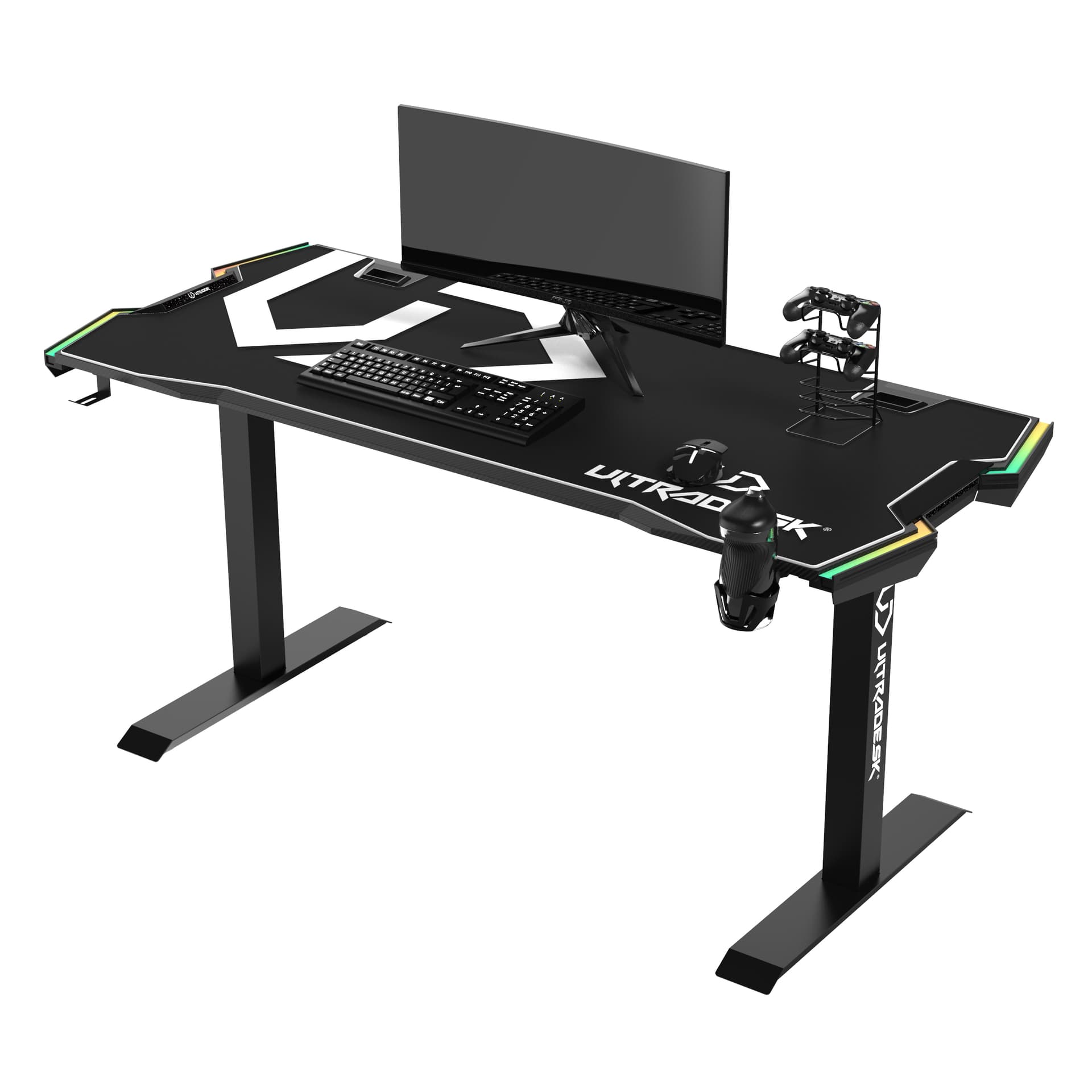 

ULTRADESK Biurko dla gracza Force - Czarny, 166x70 cm, 66-86 cm, 5 poziomów wysokości, z podkładką pod mysz XXL, podświetlenie RGB