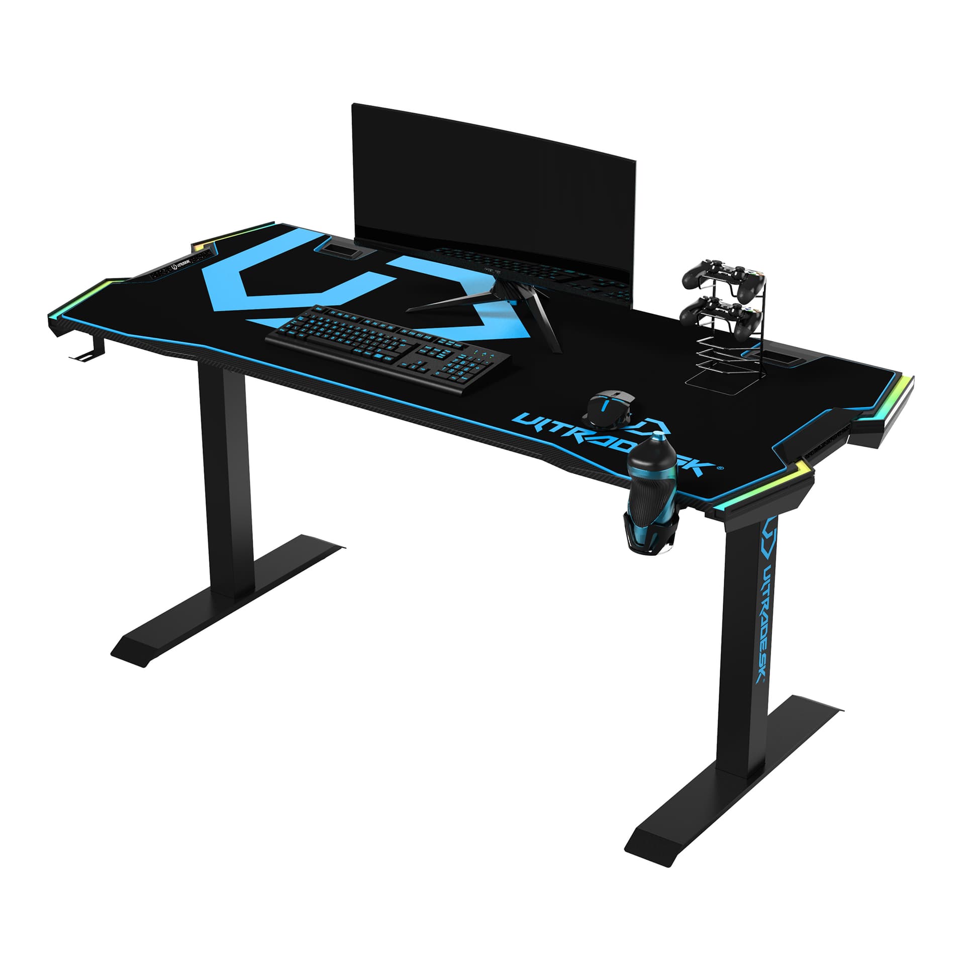 

ULTRADESK Biurko dla gracza FORCE - niebieskie, 166x70 cm, 66-86 cm, 5 poziomów wysokości, z podkładką pod mysz XXL, podświetlenie