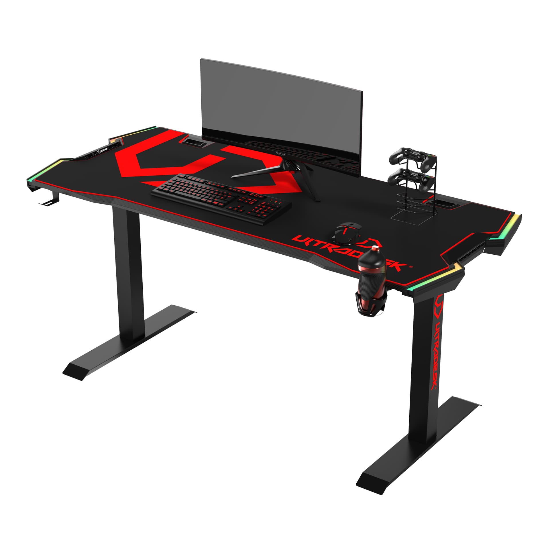 

ULTRADESK Biurko dla gracza FORCE - czerwone, 166x70 cm, 66-86 cm, 5 poziomów wysokości, z podkładką pod mysz XXL, podświetlenie R