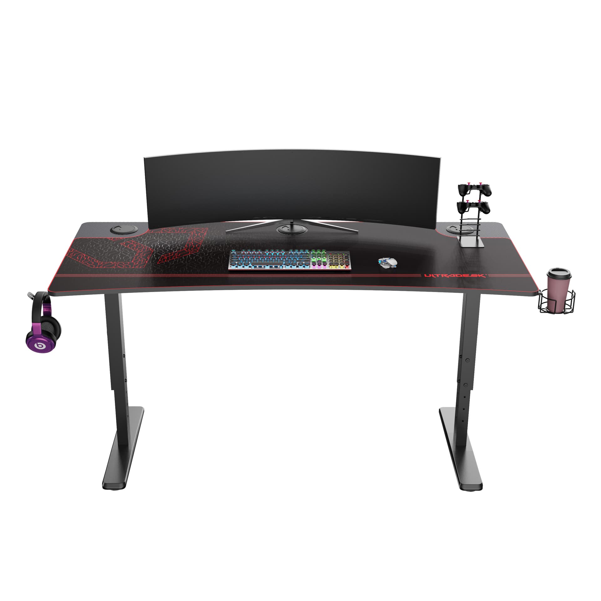 

ULTRADESK Biurko dla gracza Ultradesk CRUISER RED, 160x70 cm, 66-82 cm, uchwyt na słuchawki, 3 otwory na kable, regulacja wysokośc