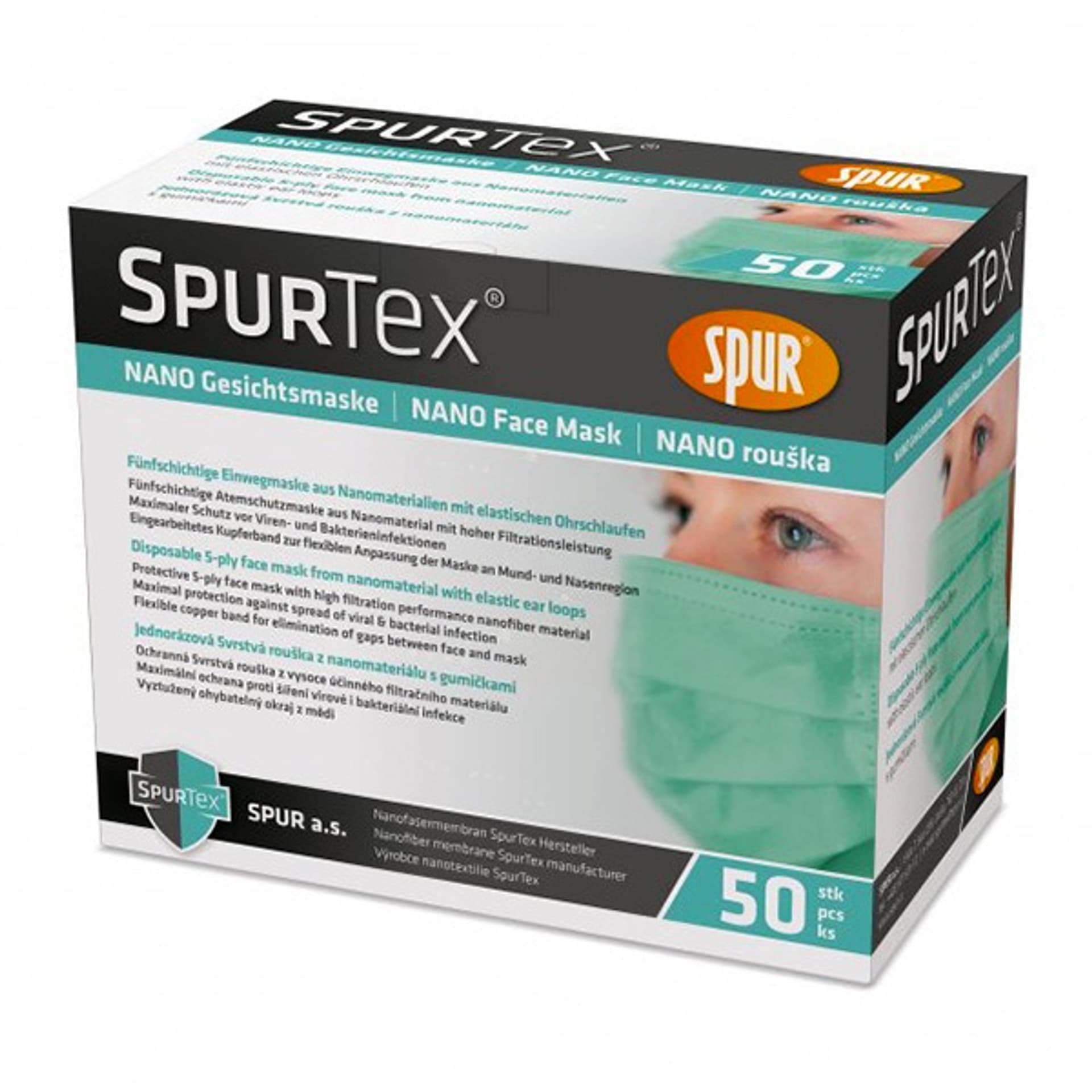 

Nano maseczka chirurgiczna, zielona, 5 warstw, L, 50ks, Spurtex