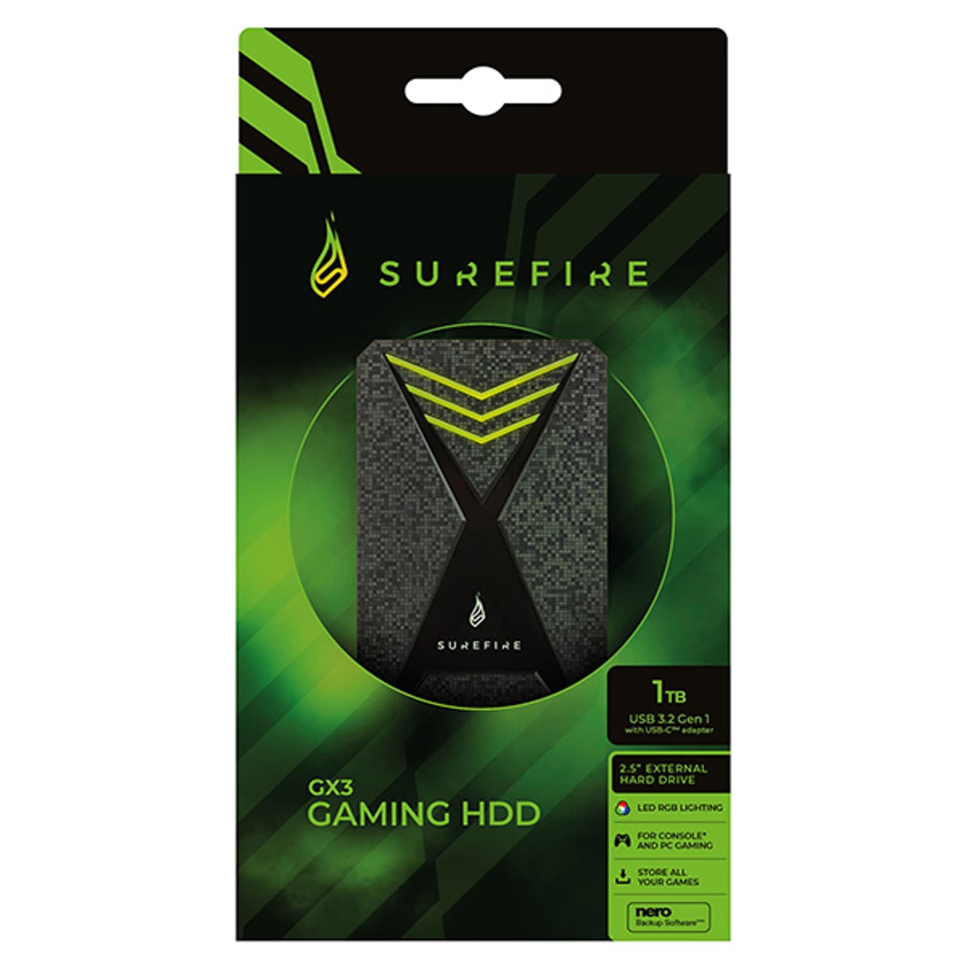 

Surefire zewnętrzny dysk twardy, GX3 Gaming, 2.5", USB 3.0 (3.2 Gen 1), 1TB, 53681, czarny, HDD, 3.2 gen 1)/1tb/53681/czarny/hd