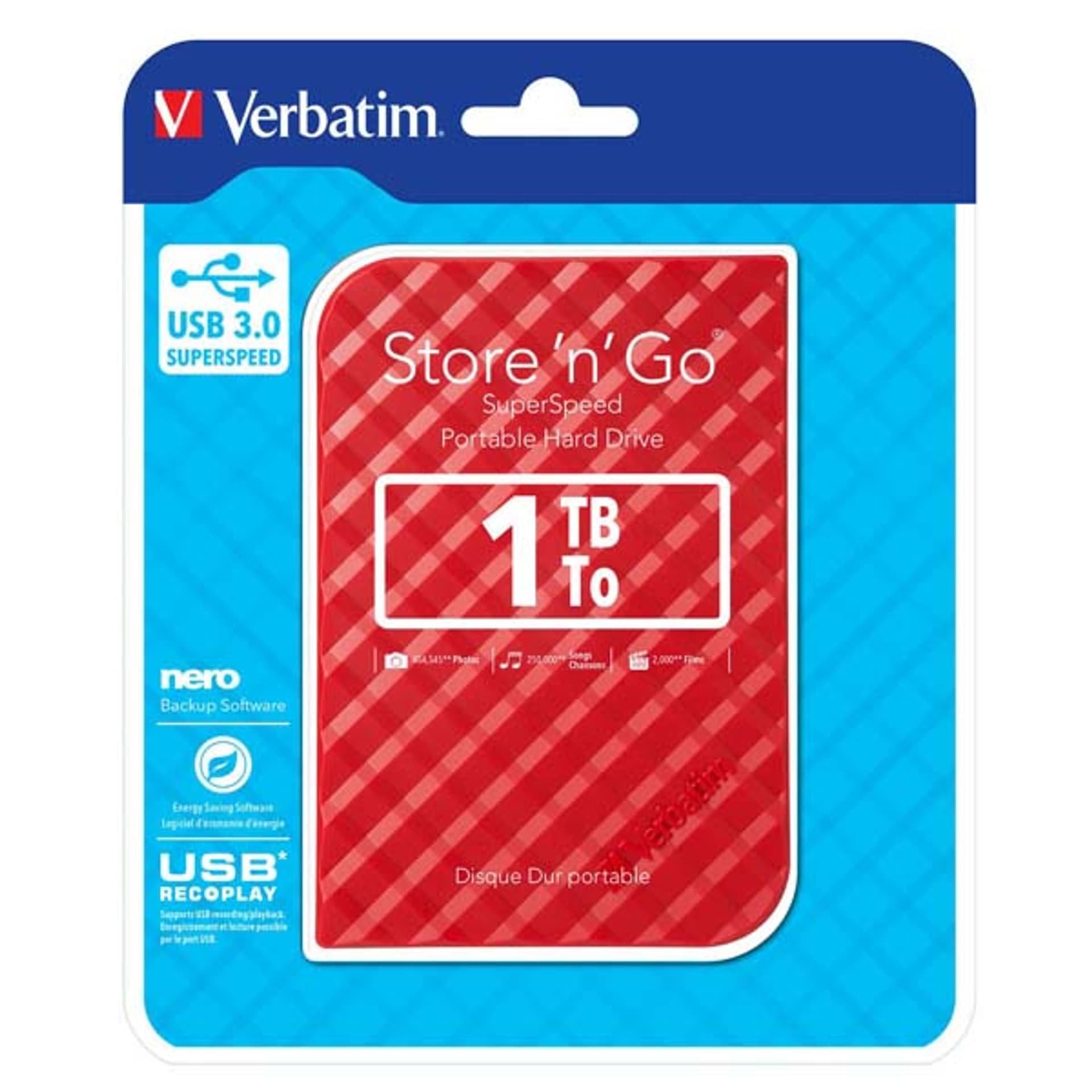 

Verbatim zewnętrzny dysk twardy, Store N Go, 2.5", USB 3.0 (3.2 Gen 1), 1TB, 53203, czerwony, 3.2 gen 1)/1tb/53203/czerwon
