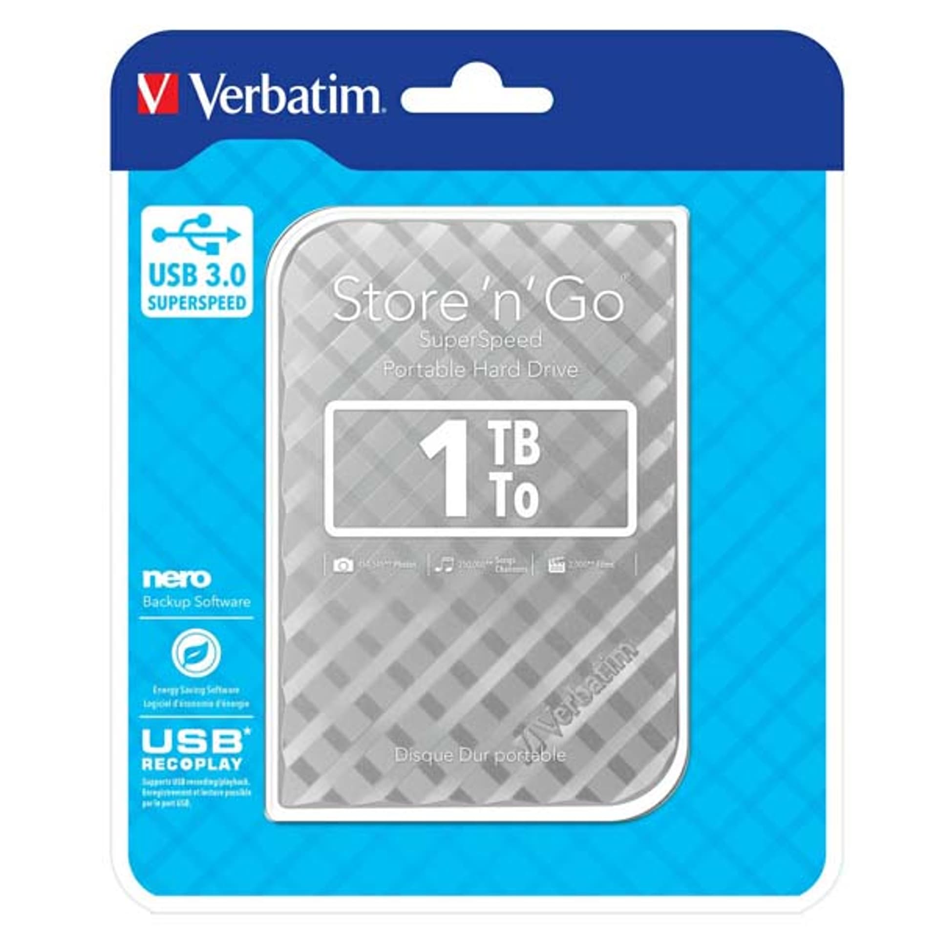 

Verbatim zewnętrzny dysk twardy, Store N Go, 2.5", USB 3.0 (3.2 Gen 1), 1TB, 53197, srebrny, 3.2 gen 1)/1tb/53197/srebrn