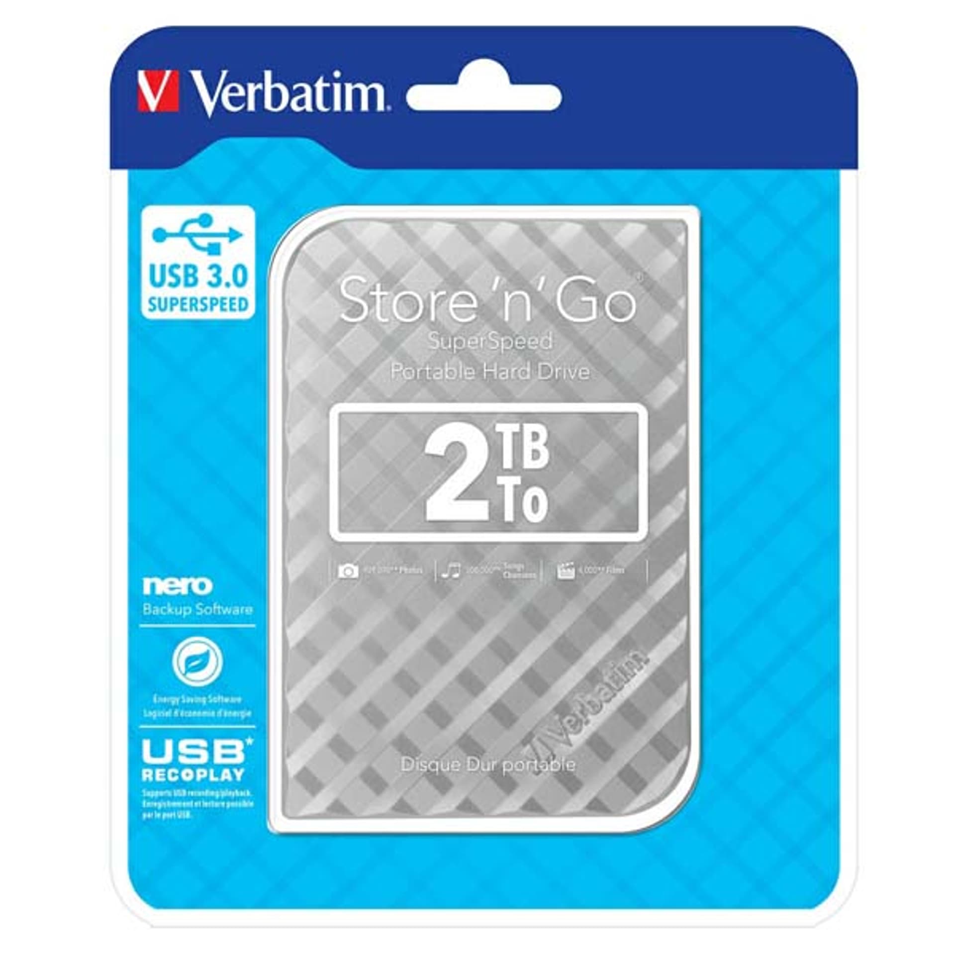 

Verbatim zewnętrzny dysk twardy, Store N Go, 2.5", USB 3.0 (3.2 Gen 1), 2TB, 53198, srebrny, 3.2 gen 1)/2tb/53198/srebrn