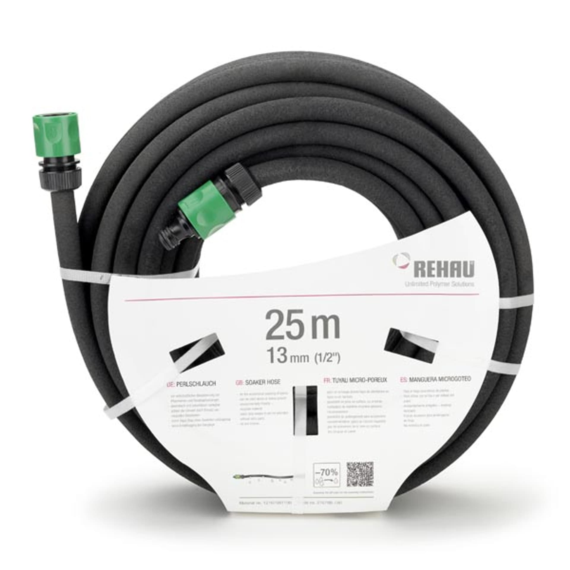 

Rehau zestaw wąż perforowany do nawadniania + 2 złączki 25m, 1/2", 0,5-1,5bar, szara