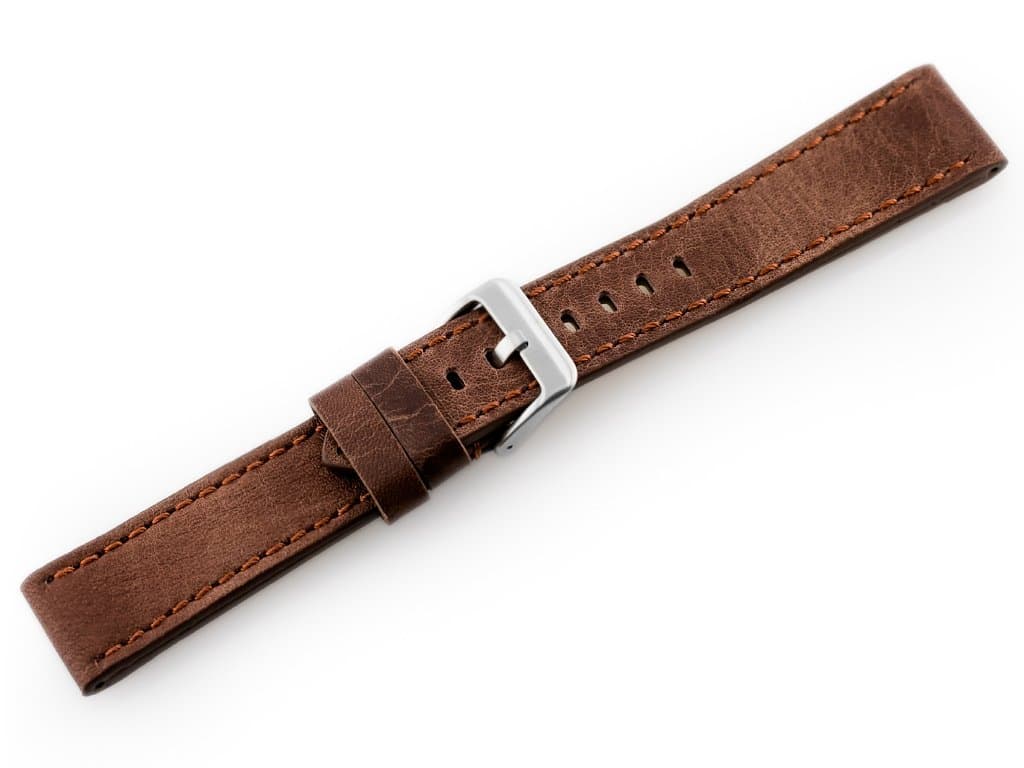 

Pasek skórzany do zegarka W48 - PREMIUM - ciemnobrązowy II - 24mm