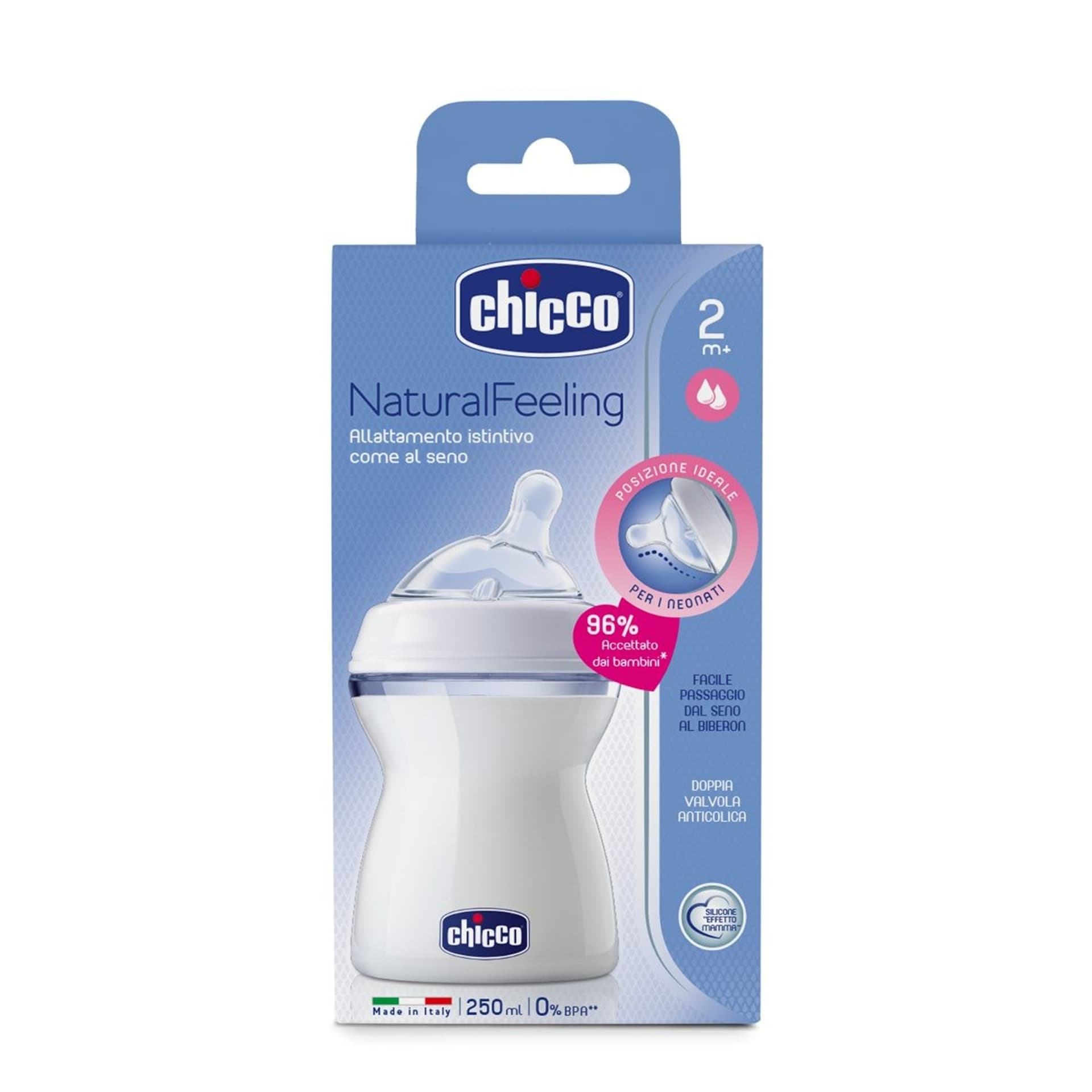 

Chicco NaturalFeeling Natural-250 ml smoczek silikonowy, przepływ średni 2+ Butelka do karmienia - natural