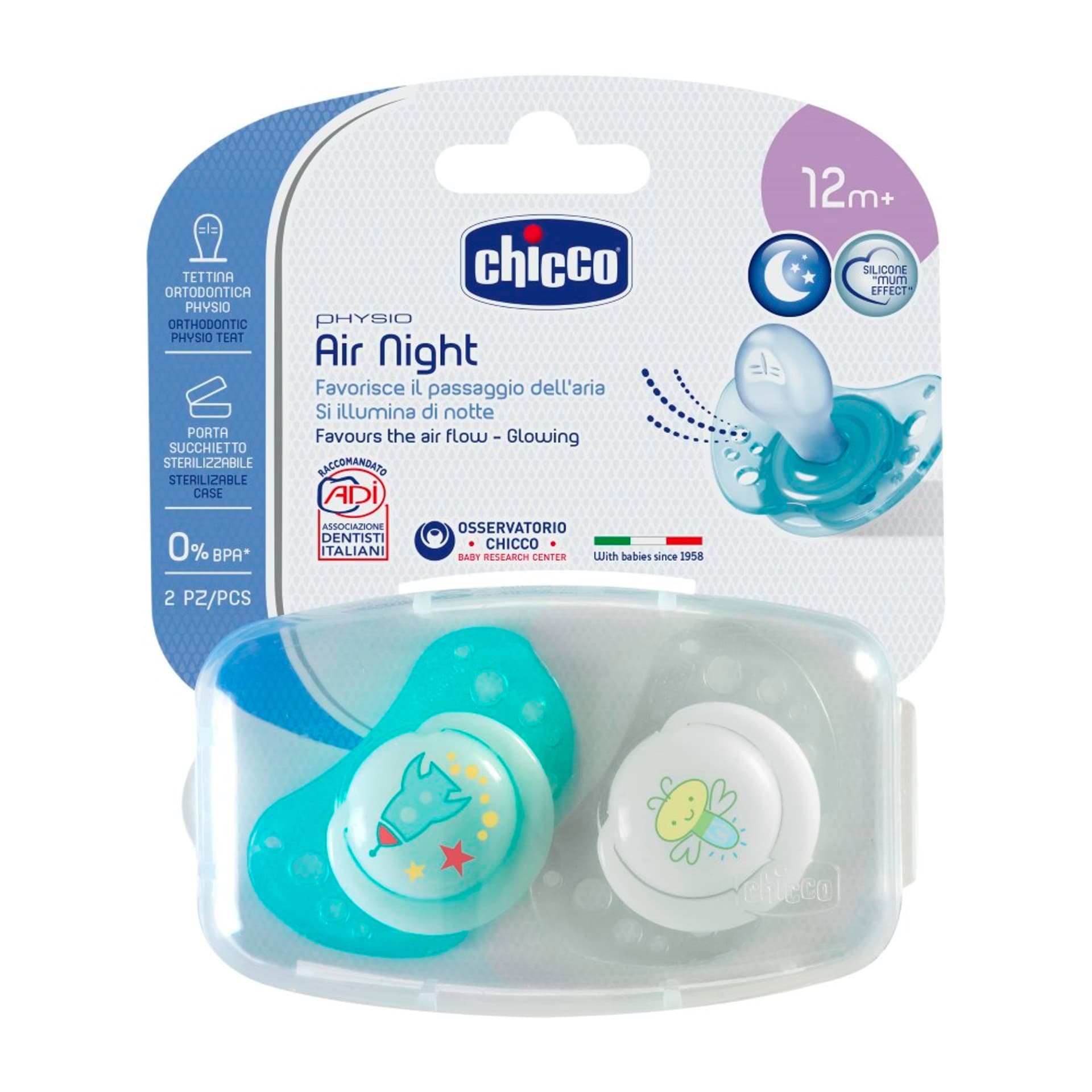 

Chicco Physio Air 16m+ Lumi Smoczek do uspokajania świecący w nocy