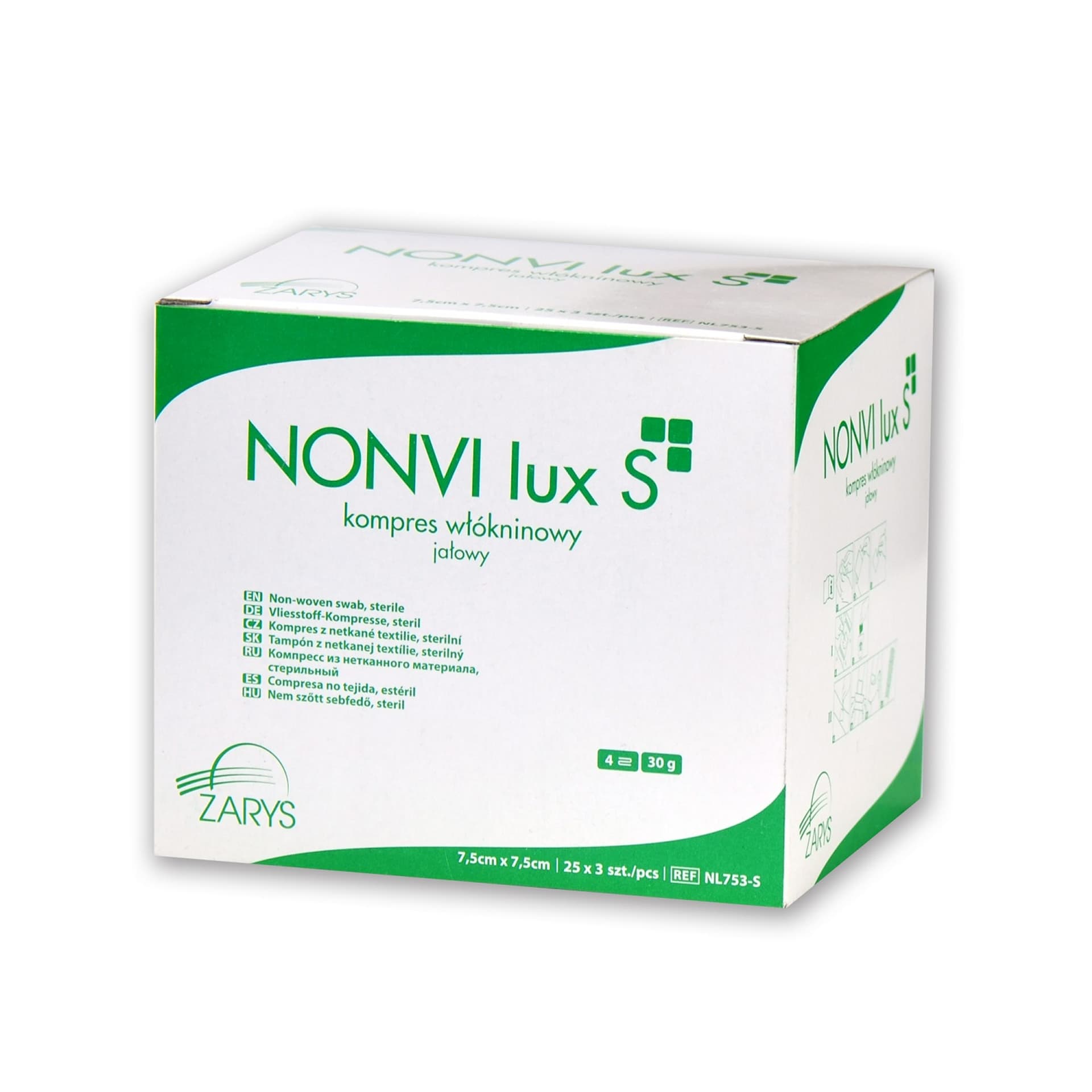 

ZARYS NONVI lux S-7,5cm x 7,5cm 25szt x 3szt Kompres włókninowy, jałowy