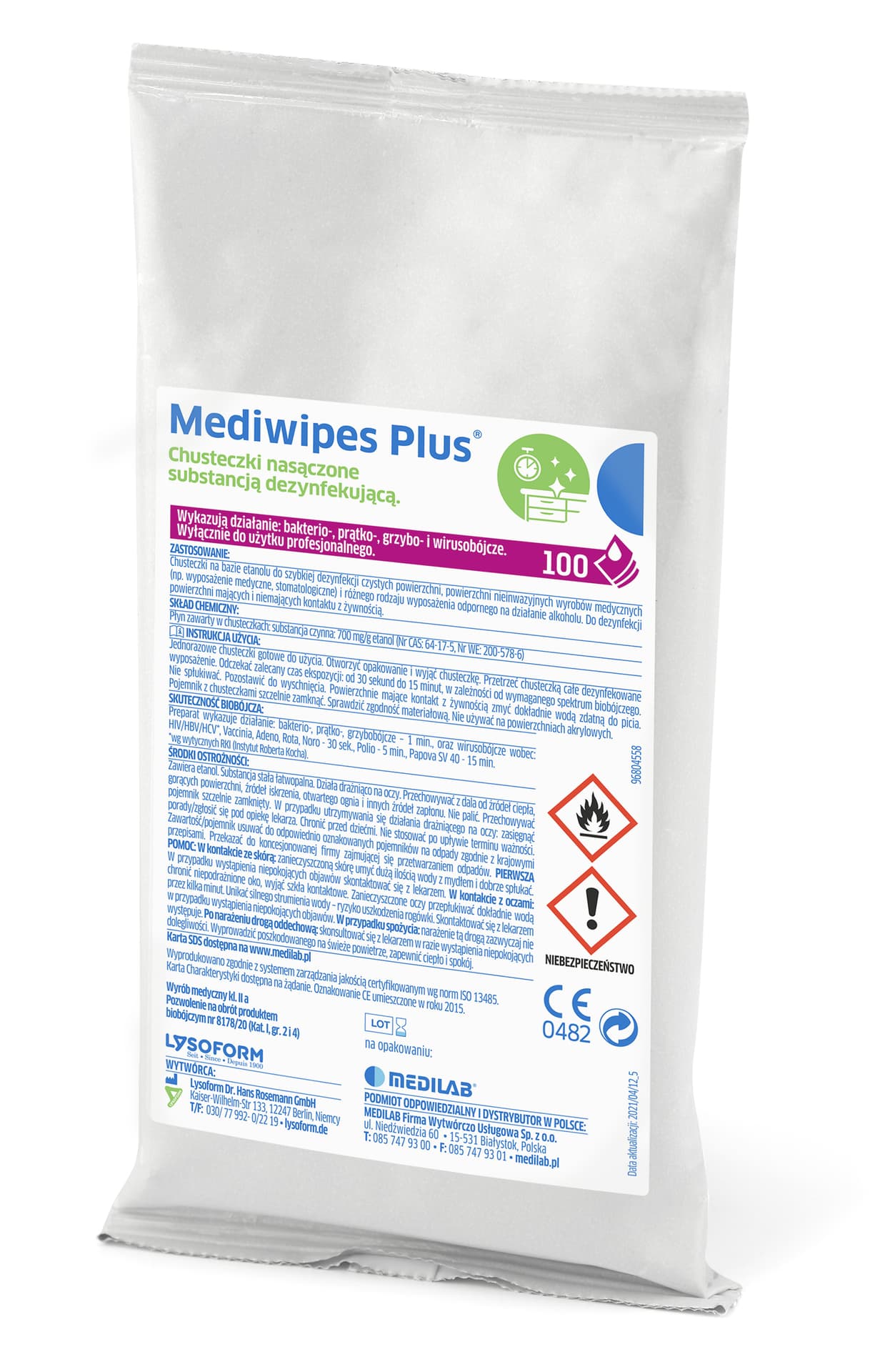 

MEDIWIPES PLUS-100szt. wkład Medilab Chusteczki do szybkiej dezynfekcji małych powierzchni