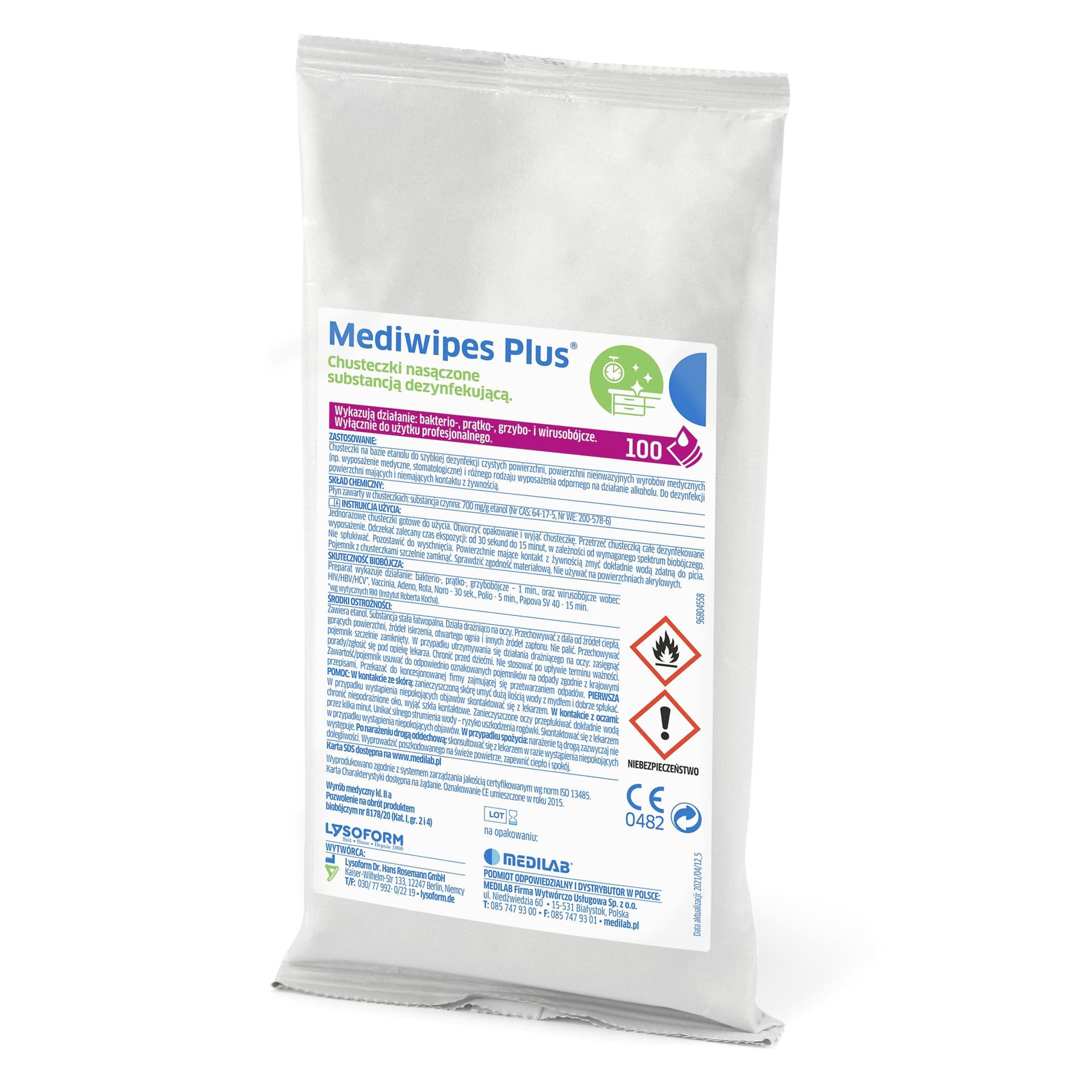 

MEDIWIPES PLUS-48szt. flow pack Medilab Chusteczki do szybkiej dezynfekcji małych powierzchni