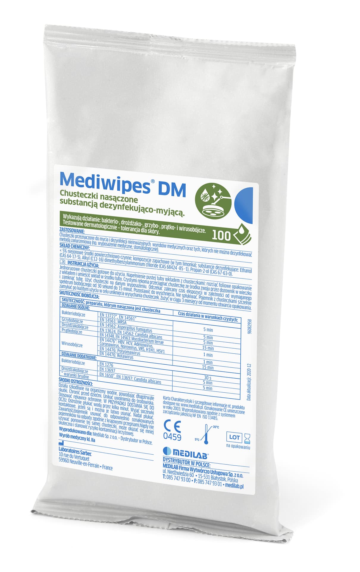 

MEDIWIPES DM-100szt. wkład Medilab Chusteczki do dezynfekcji oraz mycia delikatnych małych powierzchni