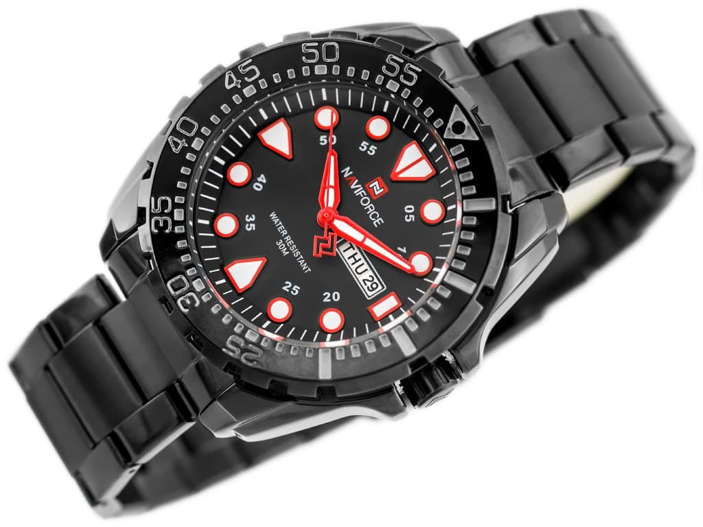 

ZEGAREK MĘSKI NAVIFORCE - NF9105 (zn058b) - black/red, Zn058b) - black/re