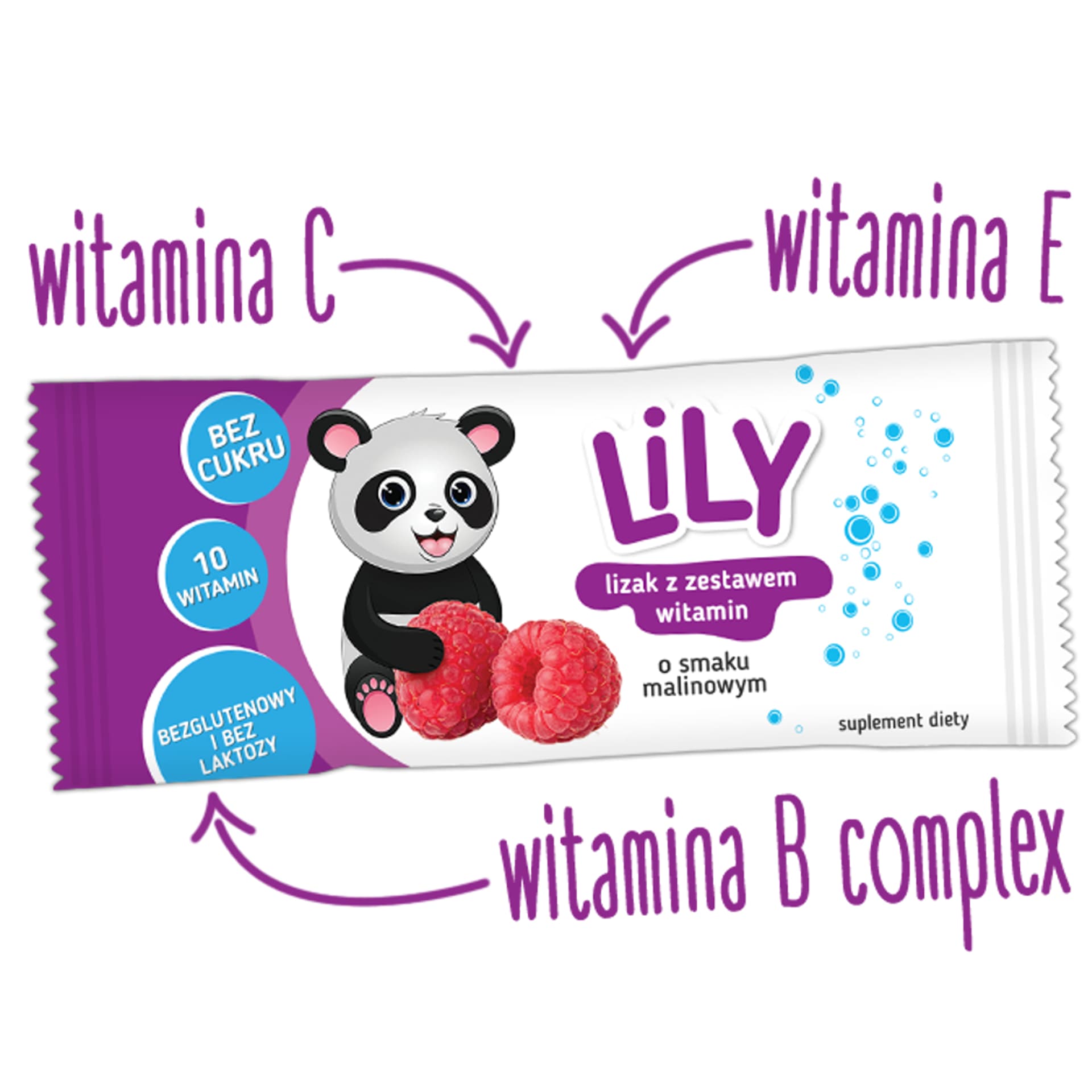 

Lizak LILY z zestawem witamin-1 sztuka o smaku malinowym