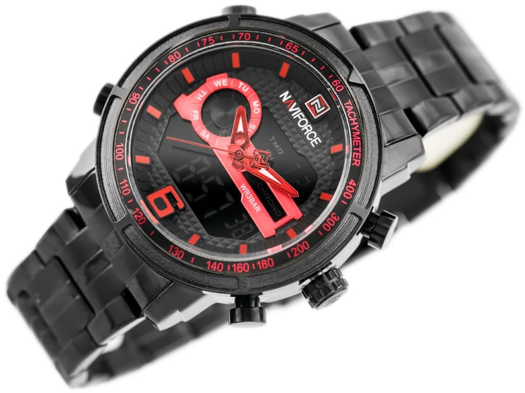 

ZEGAREK MĘSKI NAVIFORCE - NF9119 (zn066d) - black/red, Zn066d) - black/re