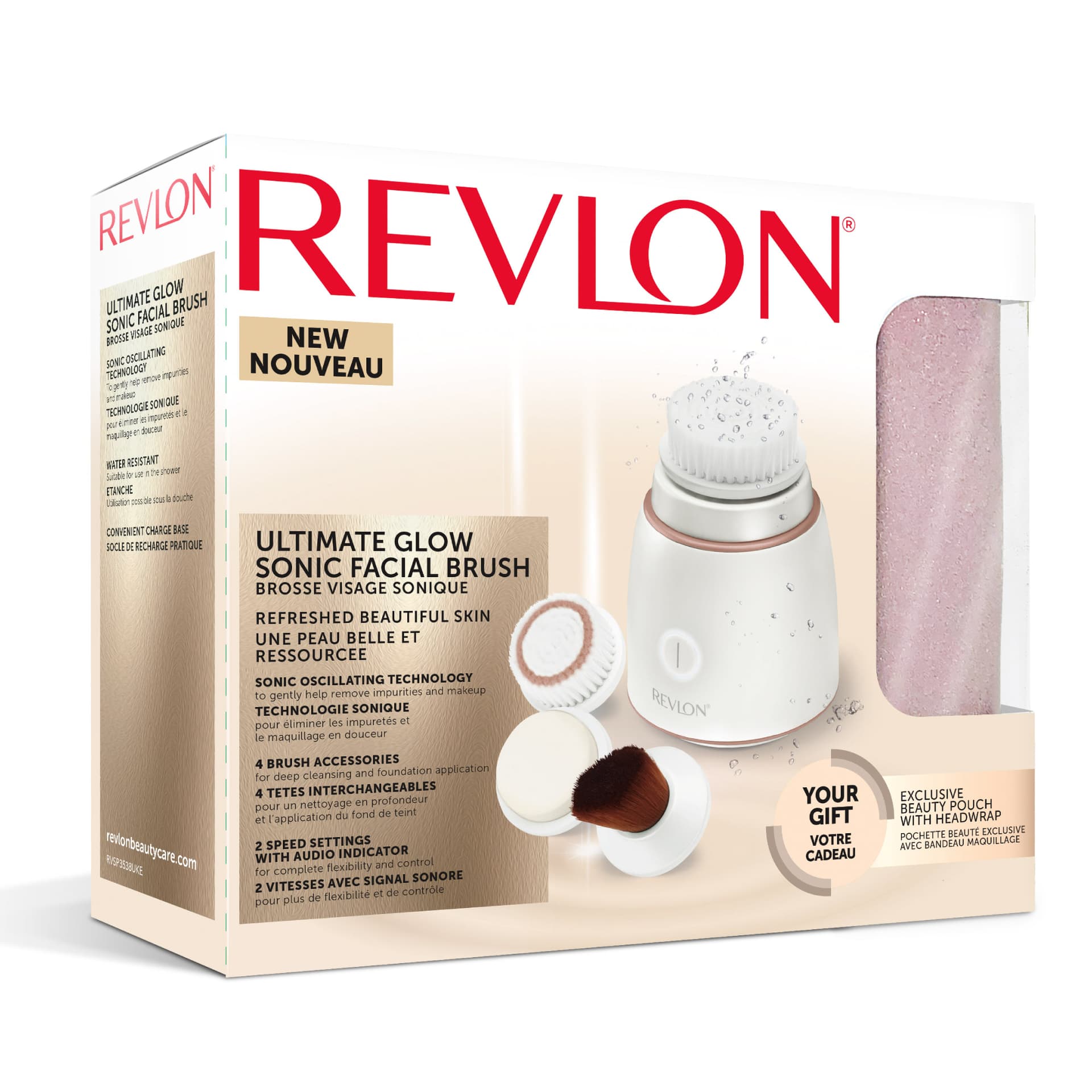 

Revlon RVSP3538 zestaw prezentowy Soniczna szczoteczka do twarzy, opaska lakiery i kosmetyczka