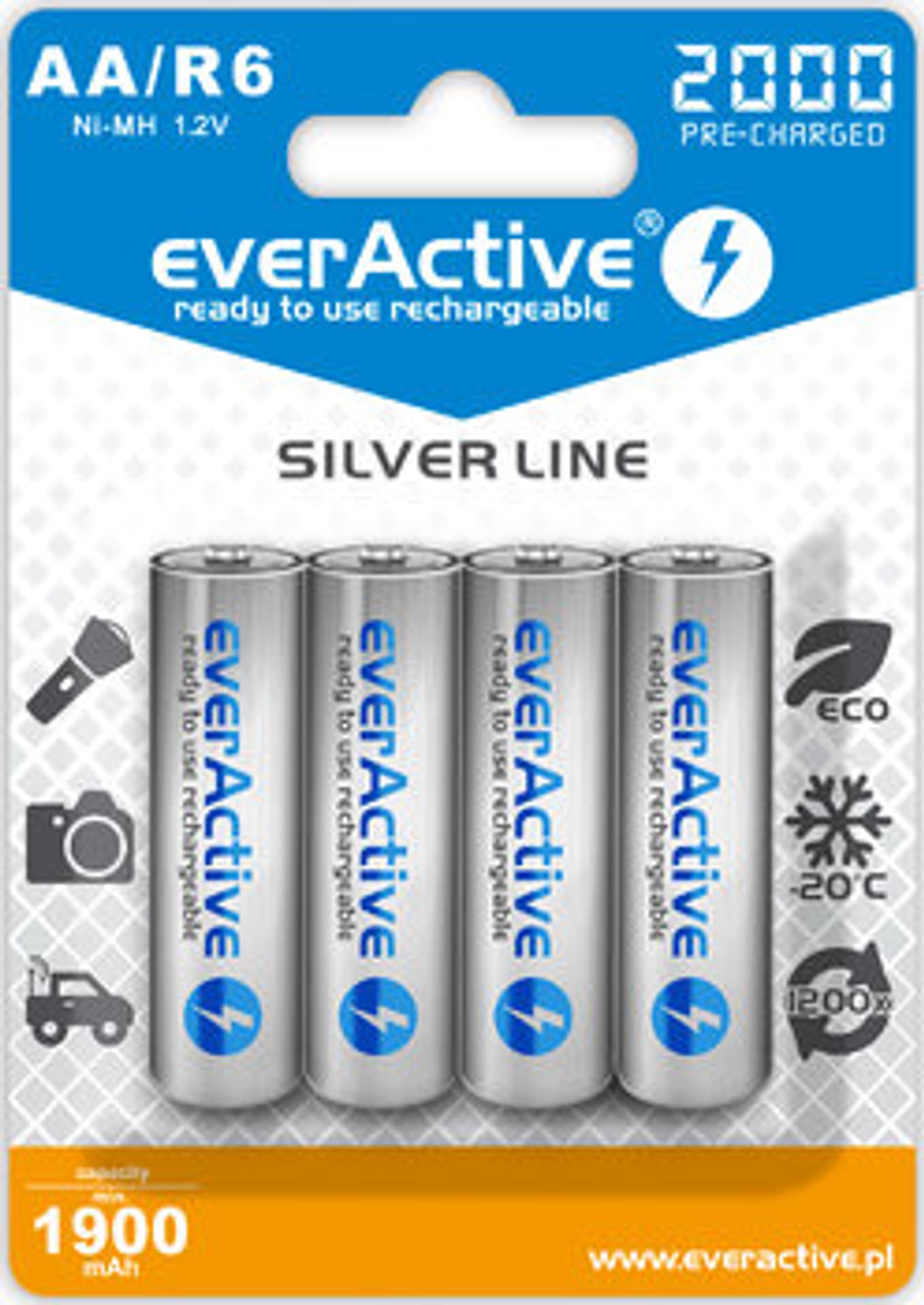 

Baterie EVERACTIVE NiMH AA (LR06, FR6, R6, 15A, MN1500, AM3, UM3, HP7) 1900mAh 4 szt. EVHRL6-2000, Lr06/fr6/r6/15a/mn1500/am3/um3/hp7) 1900mah 4 szt. evhrl6-200