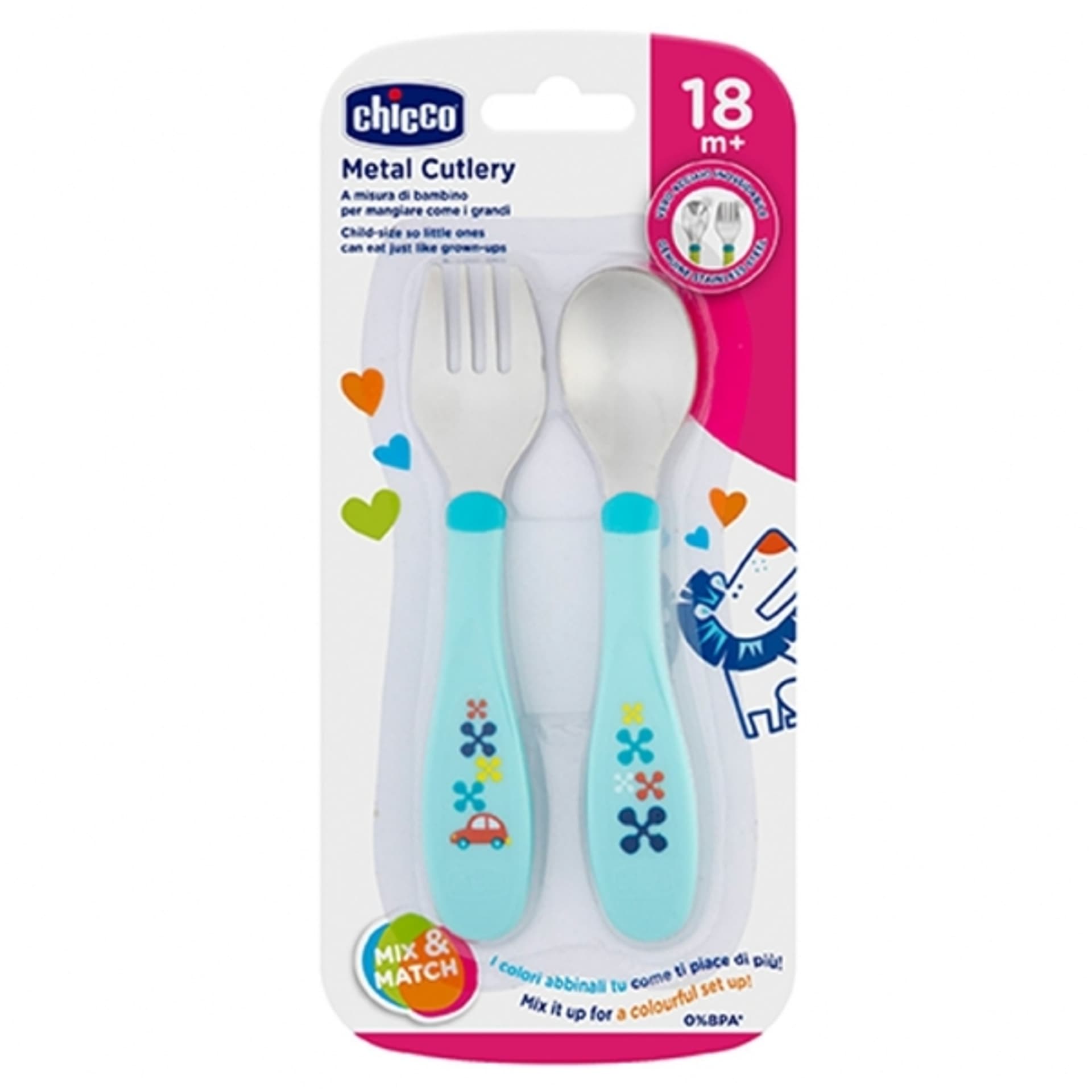 

Chicco Metalowe sztućce dziecięce-niebieski 18 m +