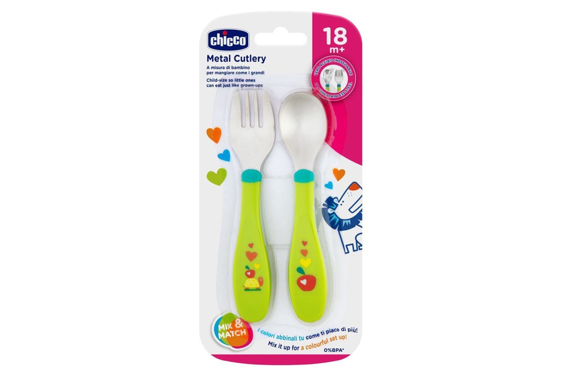 

Chicco Metalowe sztućce dziecięce-neutralny 18 m +