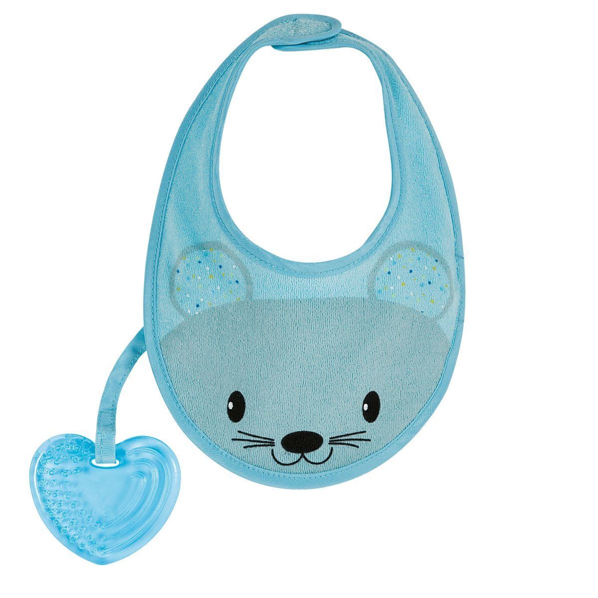 

Chicco Śliniak z gryzakiem 4m+-niebieski Chicco Śliniak z gryzakiem 4m+