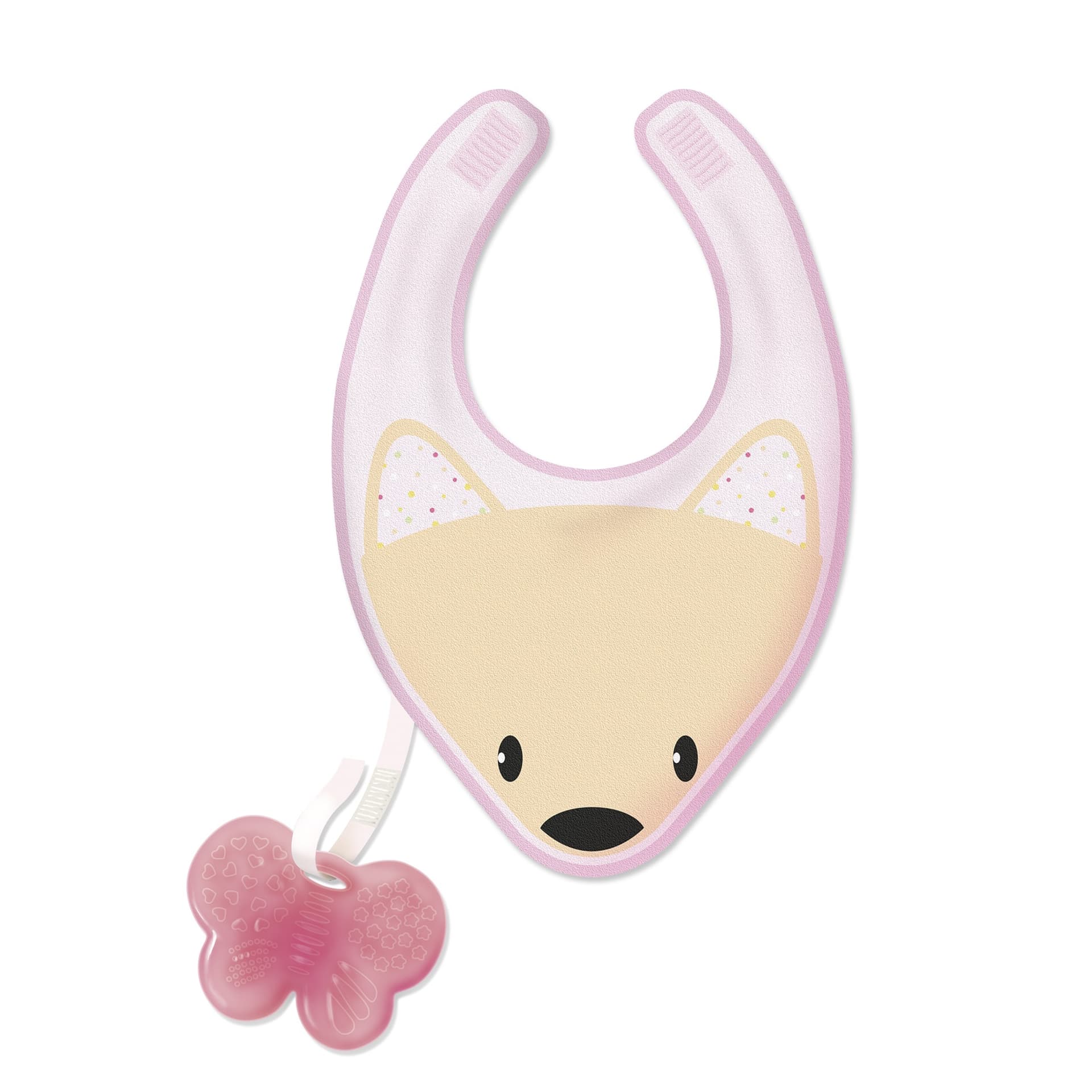 

Chicco Śliniak z gryzakiem 4m+-różowy Chicco Śliniak z gryzakiem 4m+