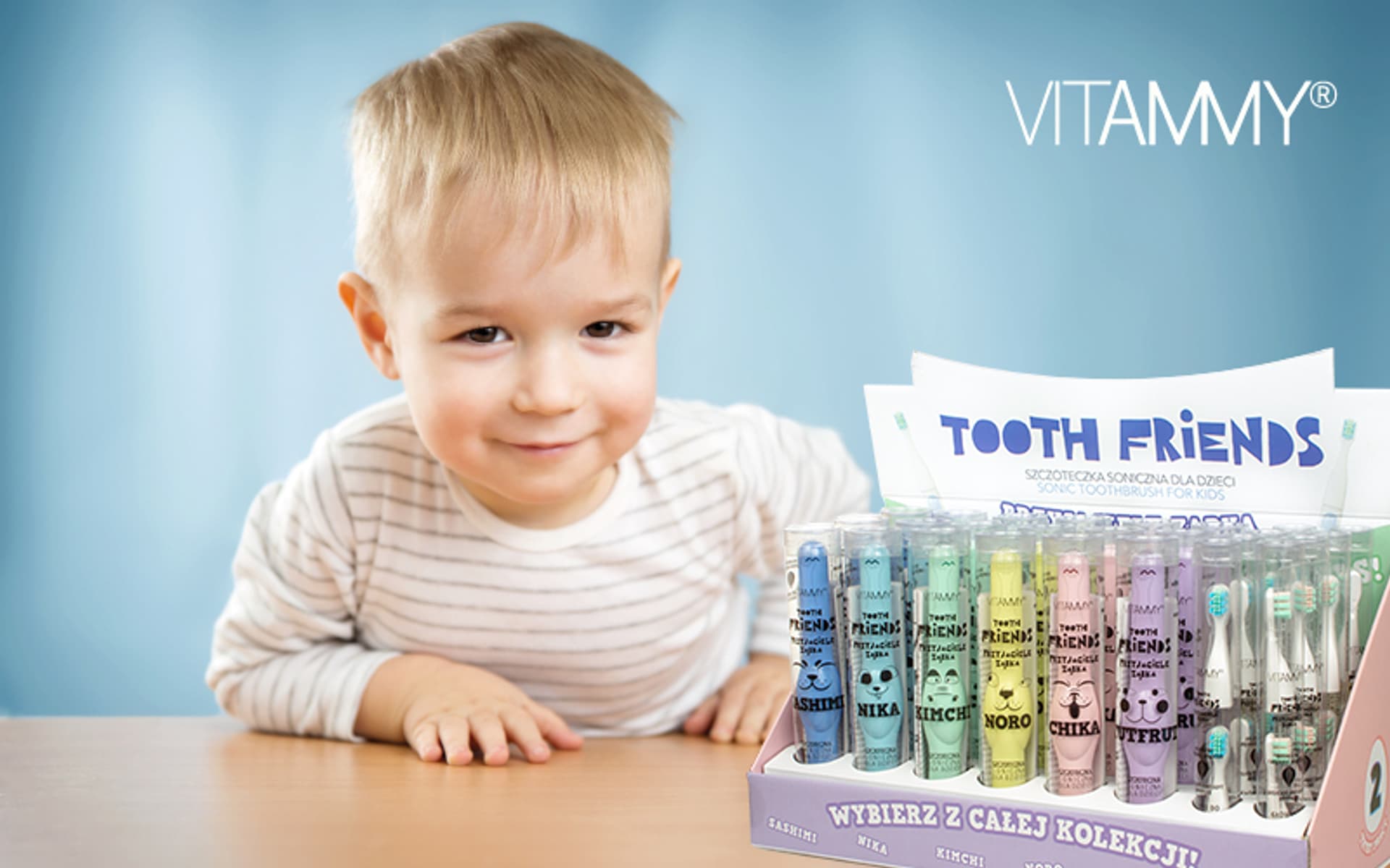 

VITAMMY Tooth Friends Display 18 szt + 8 opk. końcówek Szczoteczka soniczna dla dzieci 3+