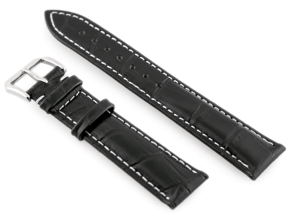 

Pasek skórzany do zegarka W64 - czarny/biały 20mm