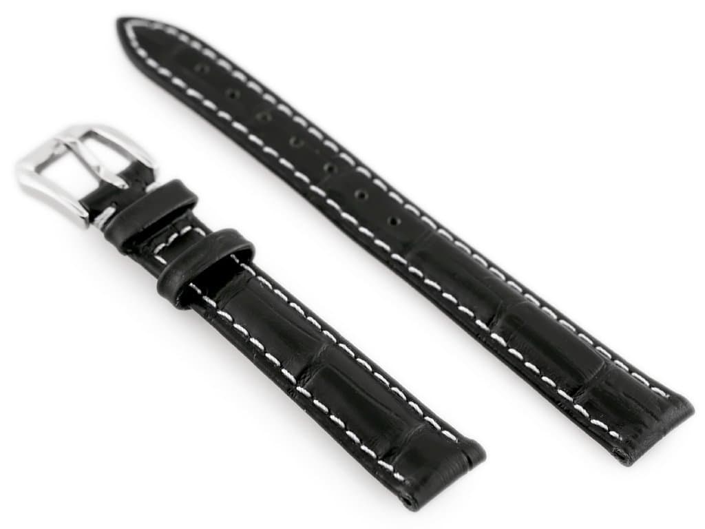 

Pasek skórzany do zegarka W64 - czarny/biały 14mm