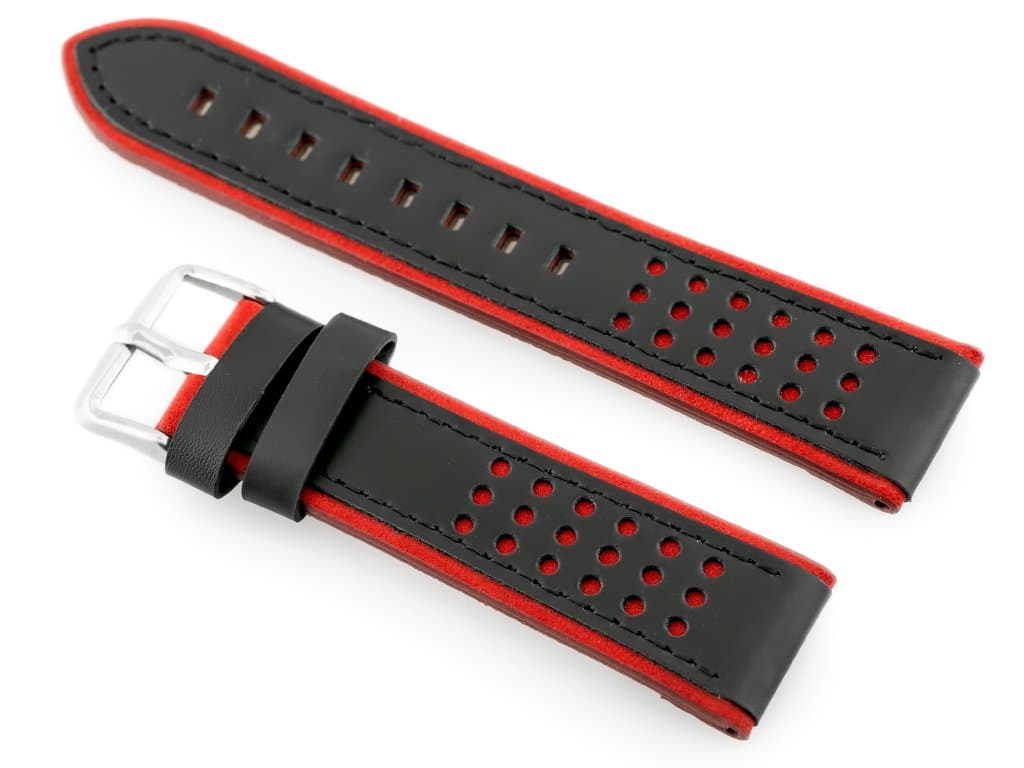 

Pasek skórzany do zegarka W80 czarny/czerwony 22mm