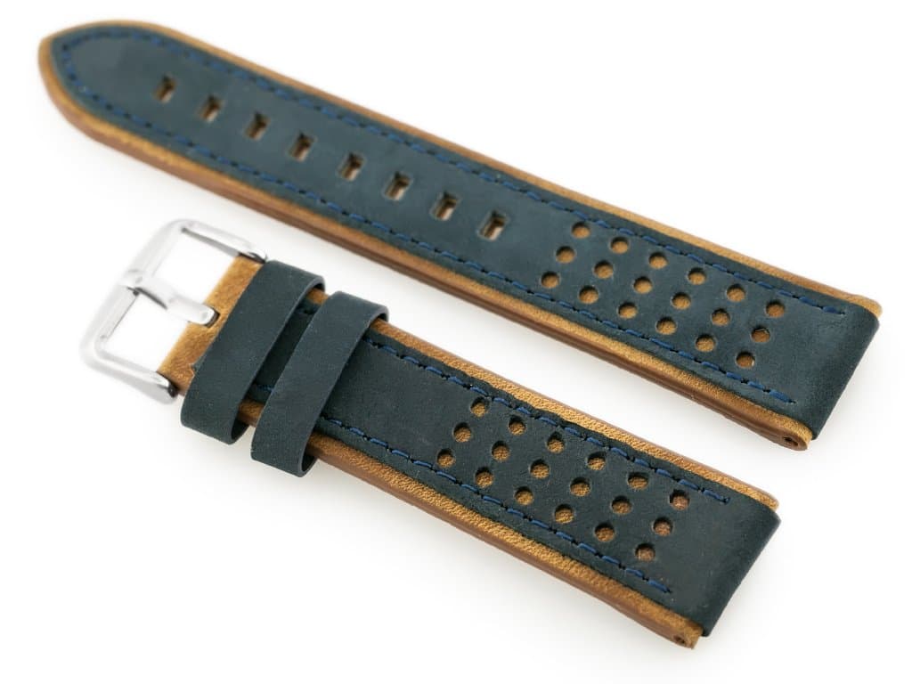 

Pasek skórzany do zegarka W80 granatowy/brąz 20mm