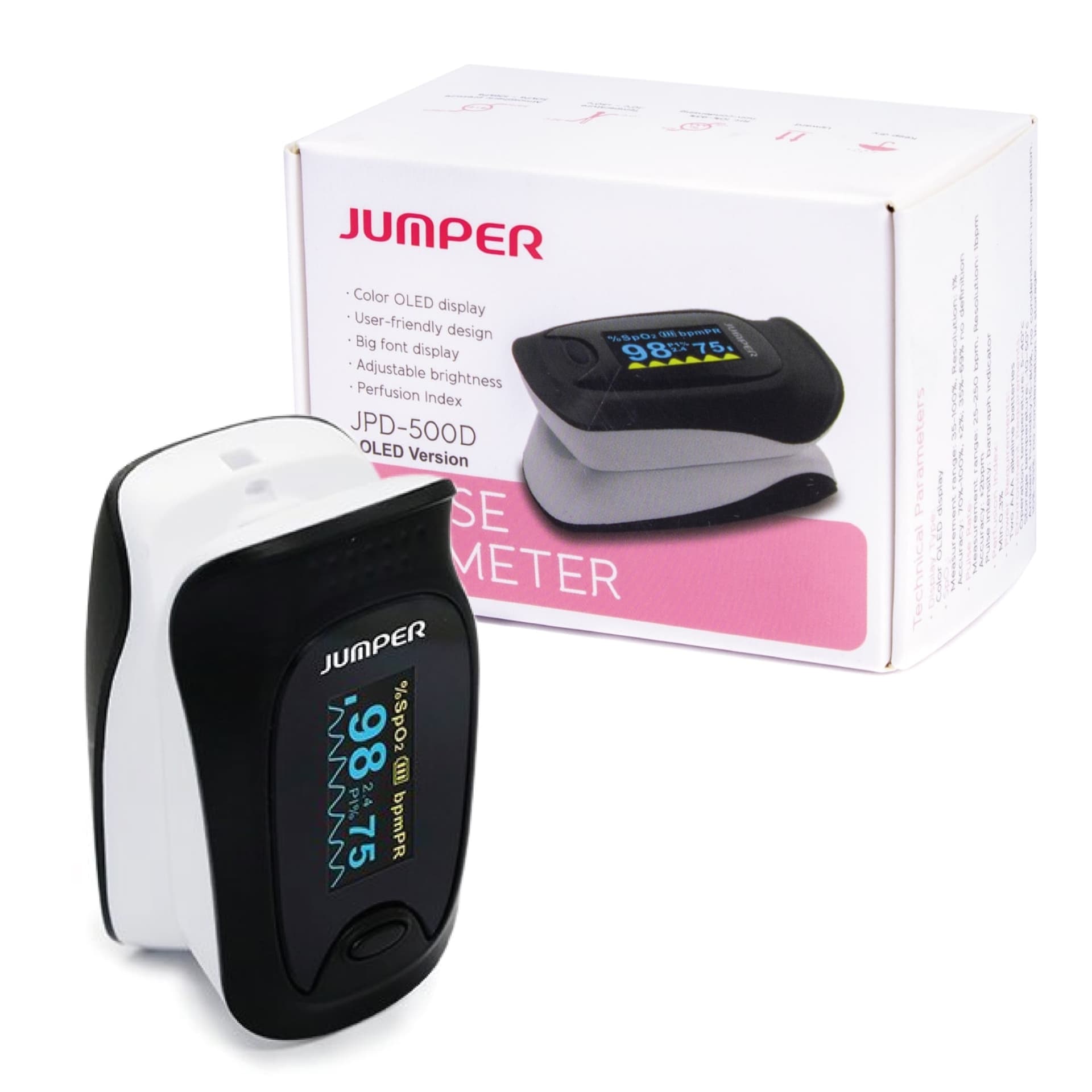 

JUMPER JPD-500D OLED Pulsoksymetr napalcowy z 4 kierunkowym wyświetlaniem