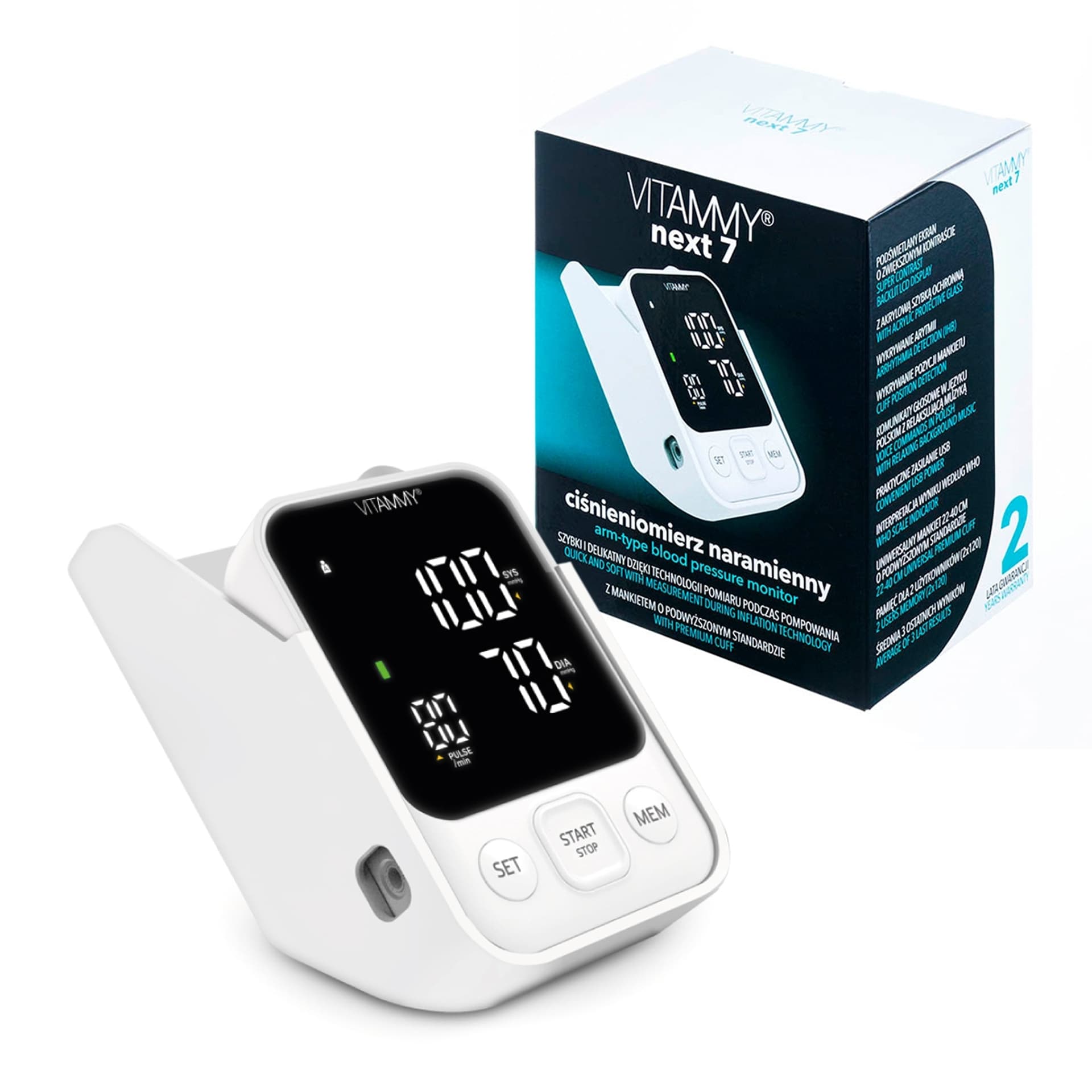 

VITAMMY Next 7 Ciśnieniomierz naramienny ze stojakiem, polskimi komunikatami i mankietem o podwyższonym standardzie