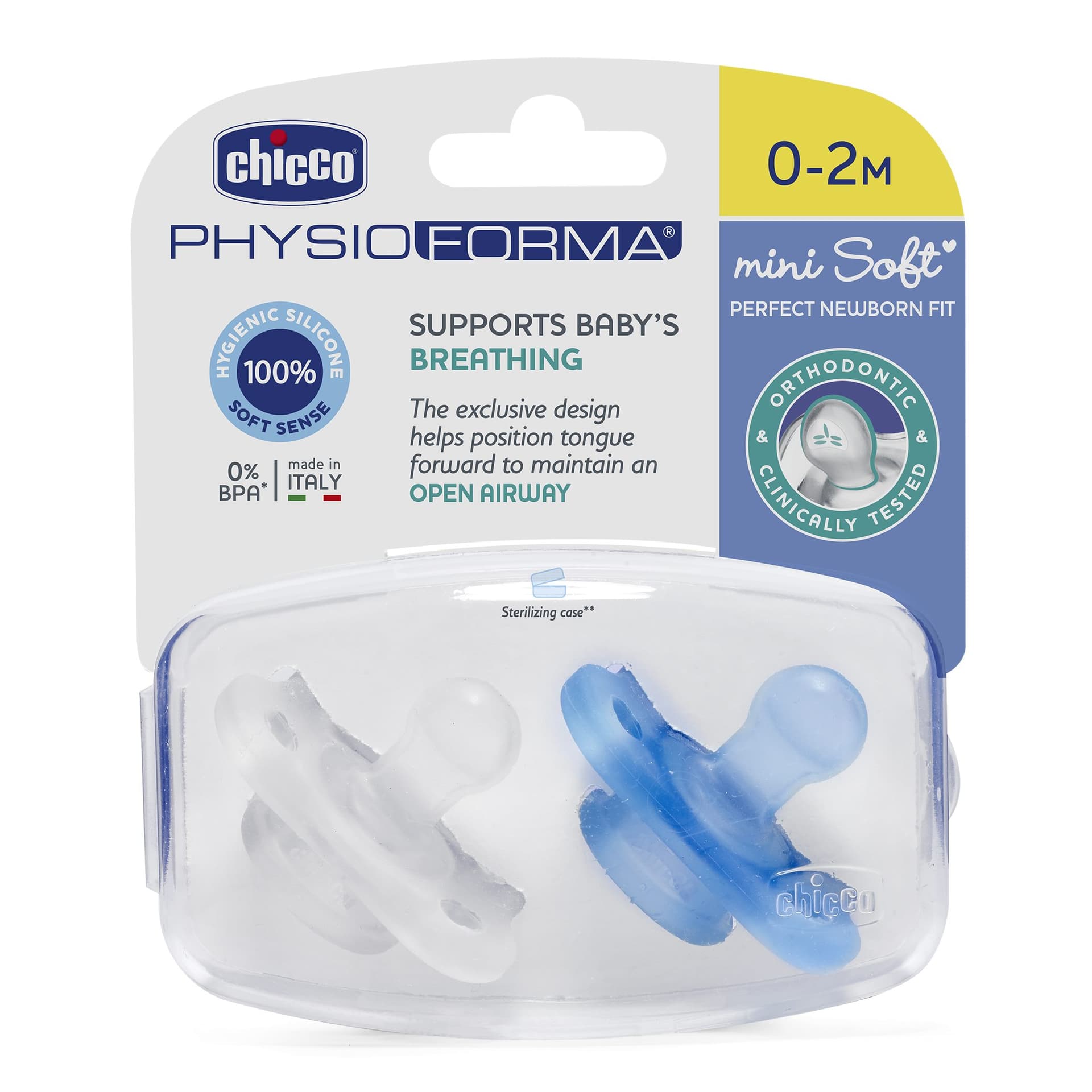 

CHICCO PHYSIOFORMA MINI SOFT 0-2M BOY 2 SZT Smoczek uspokajający, silikonowy