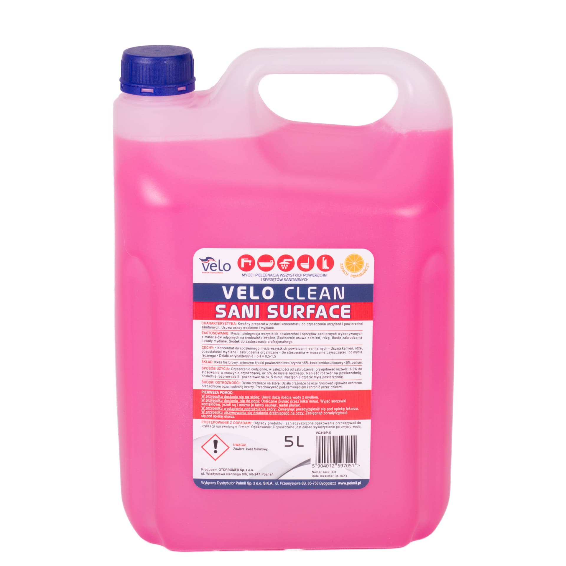 

VELO CLEAN SANI SURFACE 5L Koncetrat do mycia i pielęg. wszystkich powierzchni i sprzętów sanit.