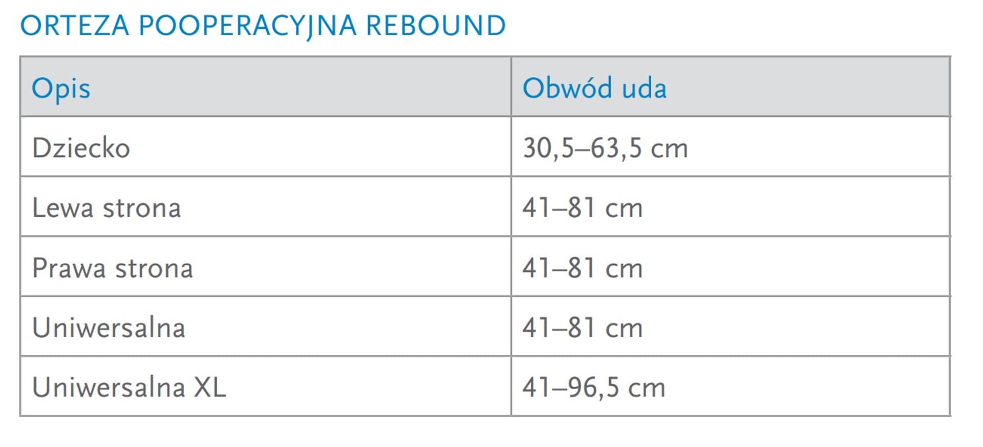 

Rebound Post Op Lewy Orteza stawu kolanowego