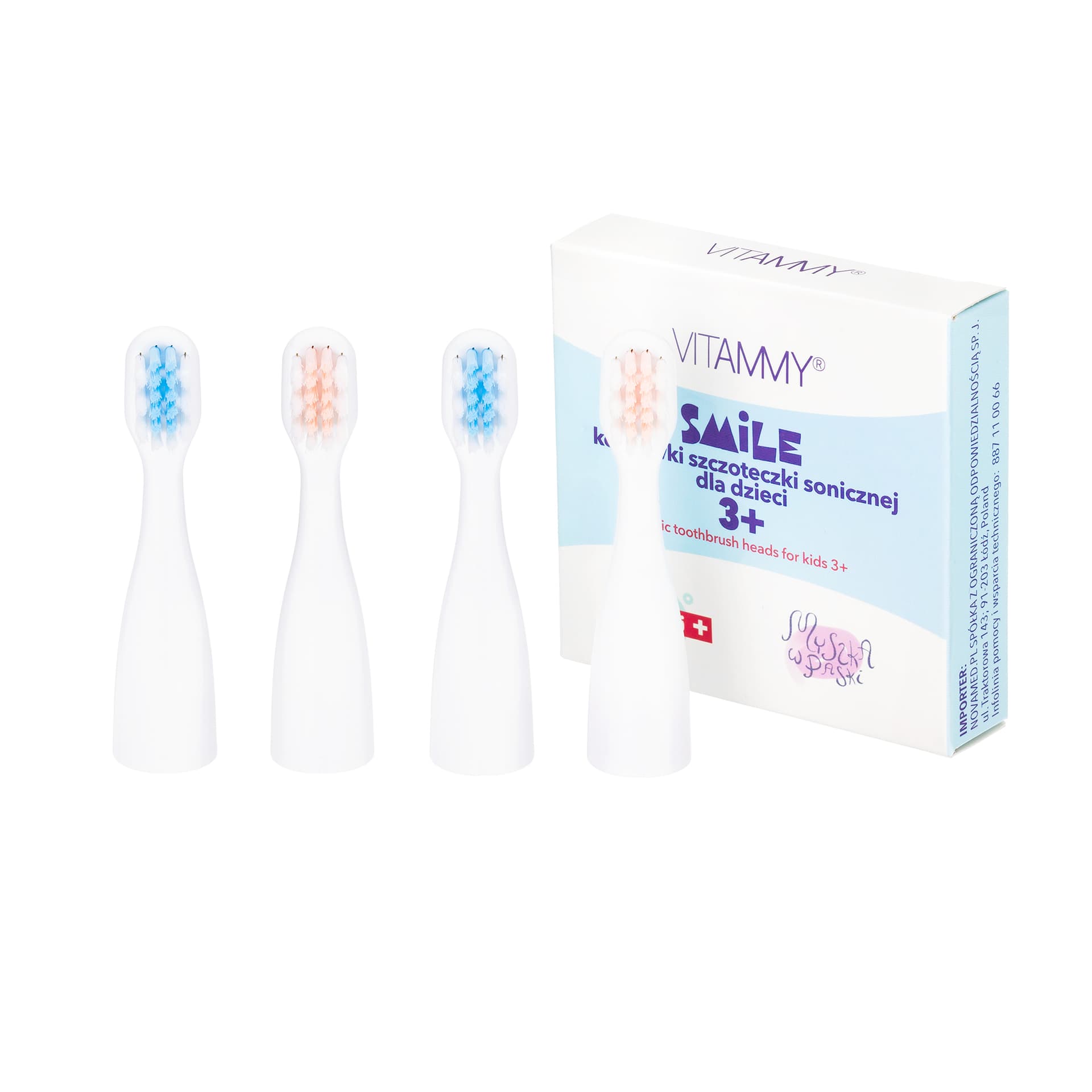 

Główki do VITAMMY SMILE MiniMini+ 4 sztuki Główki do szczoteczki sonicznej do zębów dla dzieci 3+